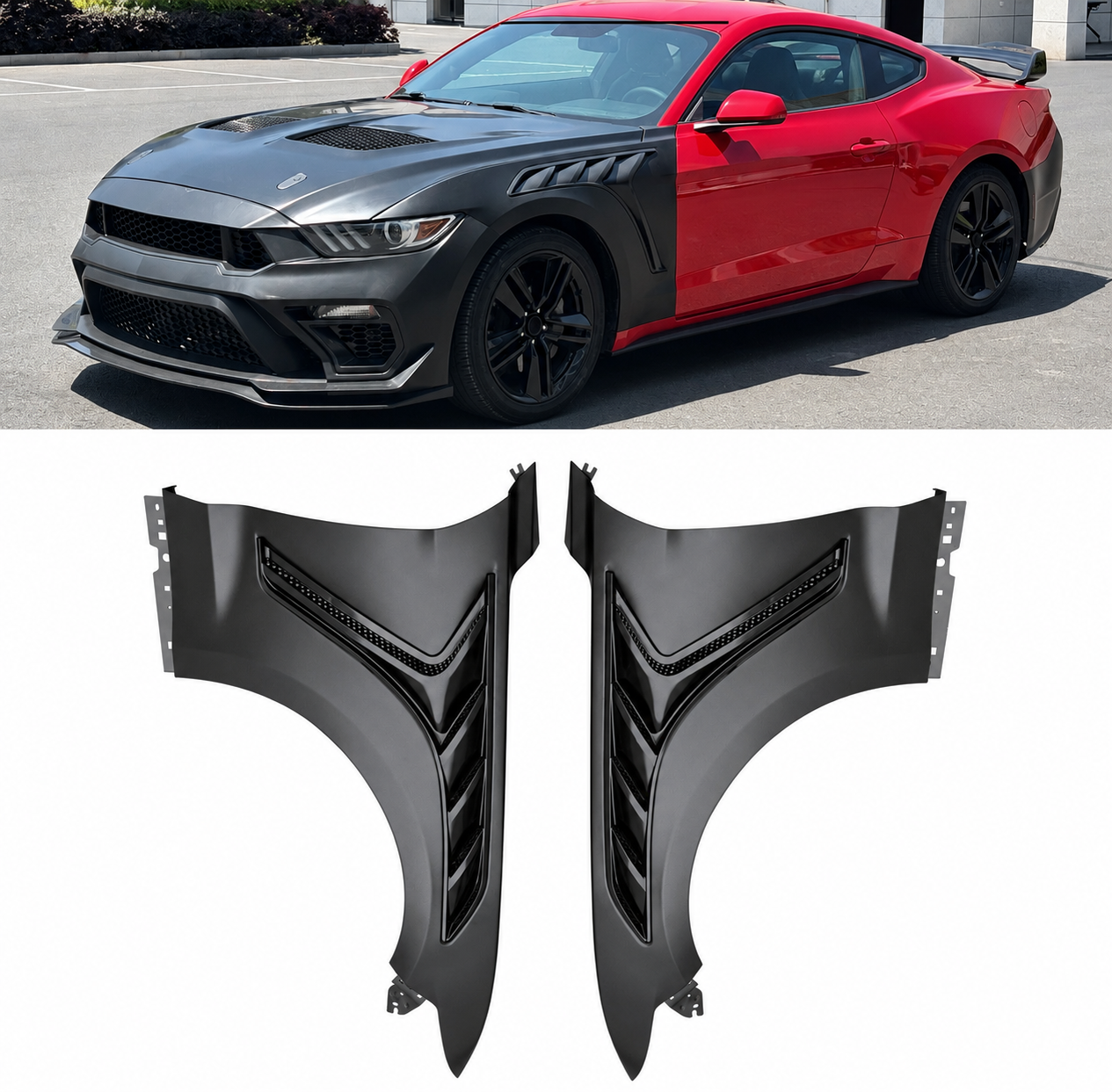 GTD STYLE FRONT BLACK FENDERS (PAIR) - FORD MUSTANG V6/GT (2015–2017)