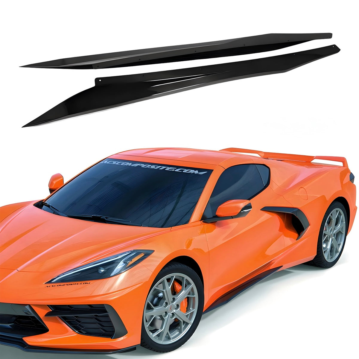 2020–2026 Chevrolet Corvette C8 Z51 Style Gloss Black Side Skirt Extensions