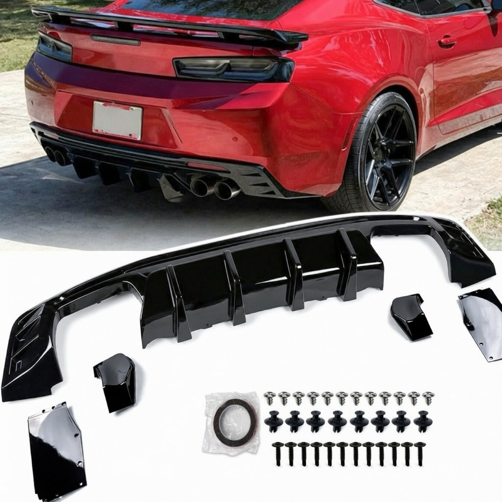 SHARK FIN STYLE GLOSS BLACK REAR DIFFUSER - CHEVROLET CAMARO (2016–2024)
