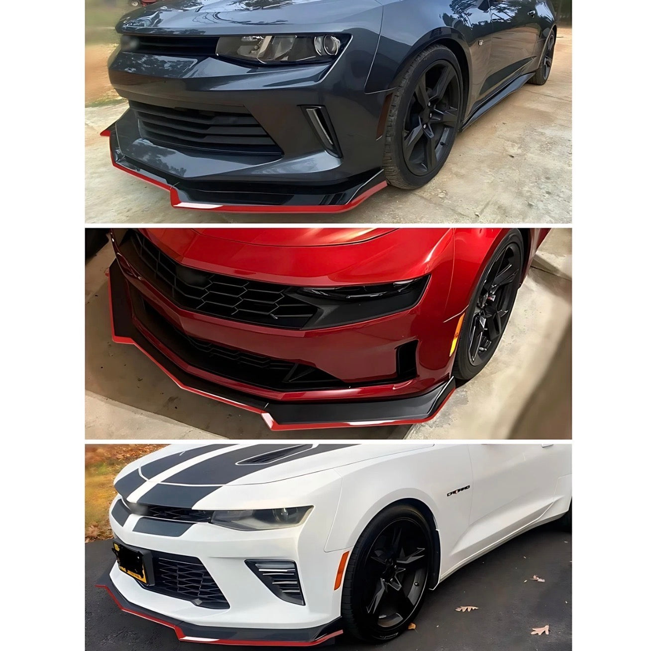 1LE STYLE GLOSS BLACK FRONT BUMPER LIP SPLITTER WITH RED ACCENT LINE - CHEVROLET CAMARO (2016–2024)
