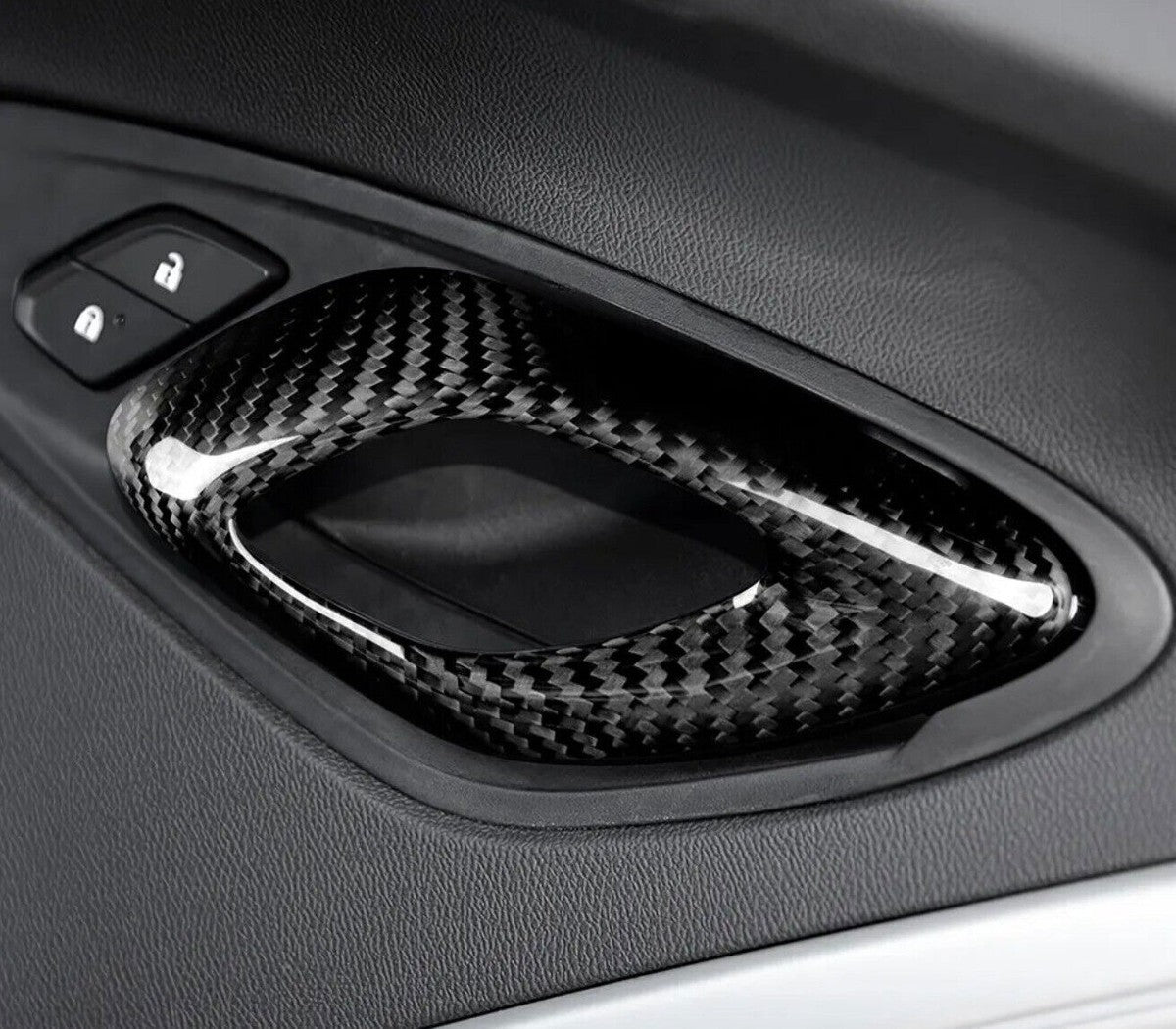 REAL CARBON FIBER INTERIOR DOOR HANDLE CHROME DELETE COVER - CHEVROLET CAMARO (2016–2024)