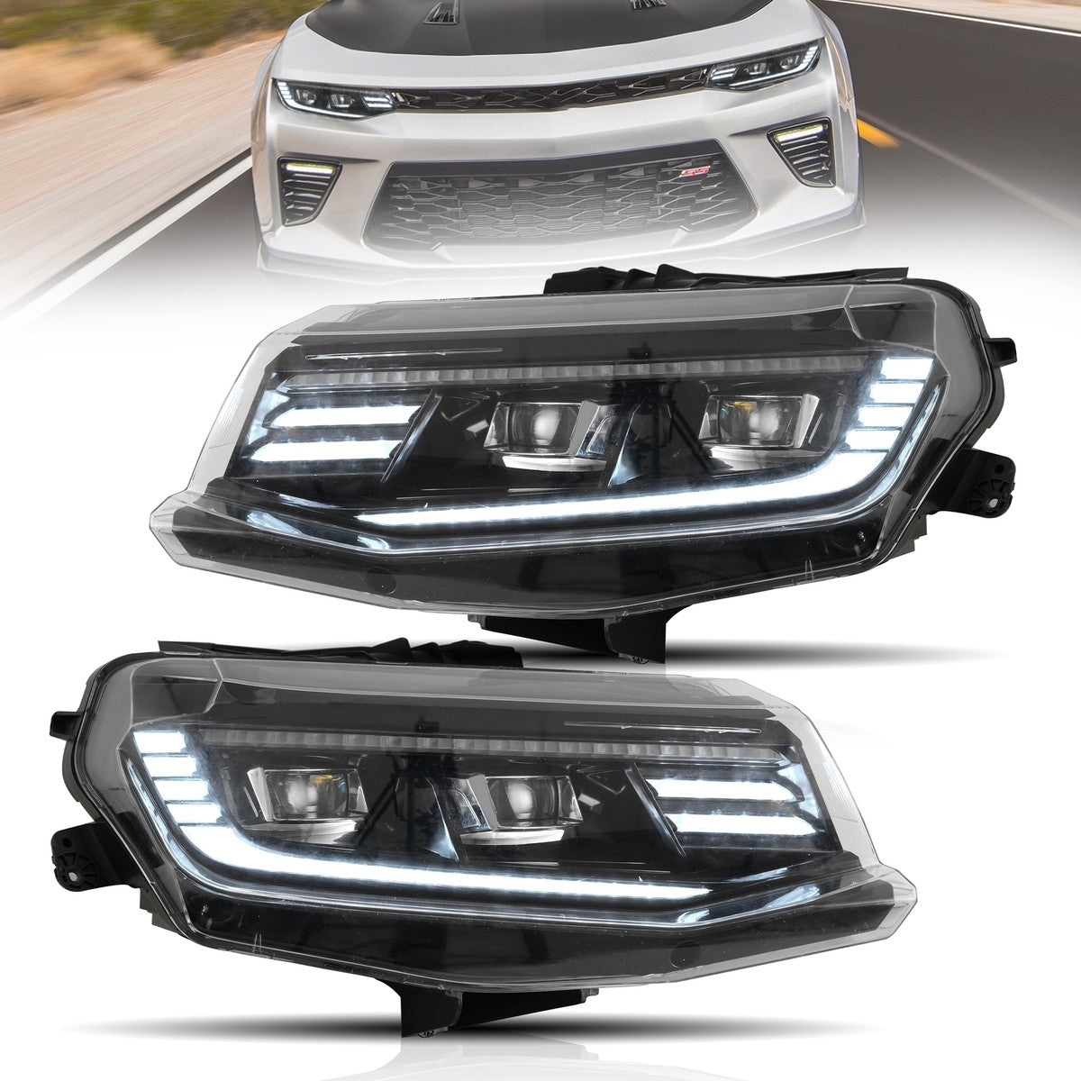 LED PROJECTOR HEADLIGHTS WITH STARTUP ANIMATION - CHEVROLET CAMARO LT / LS / RS / SS / ZL1 (2016–2018)