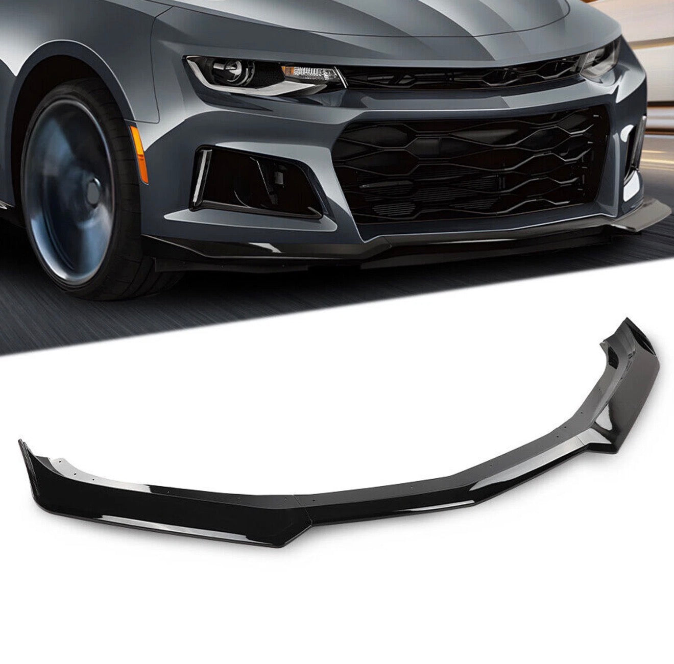 1LE STYLE GLOSS BLACK FRONT LIP AIRDAM - CHEVROLET CAMARO (2016–2022)