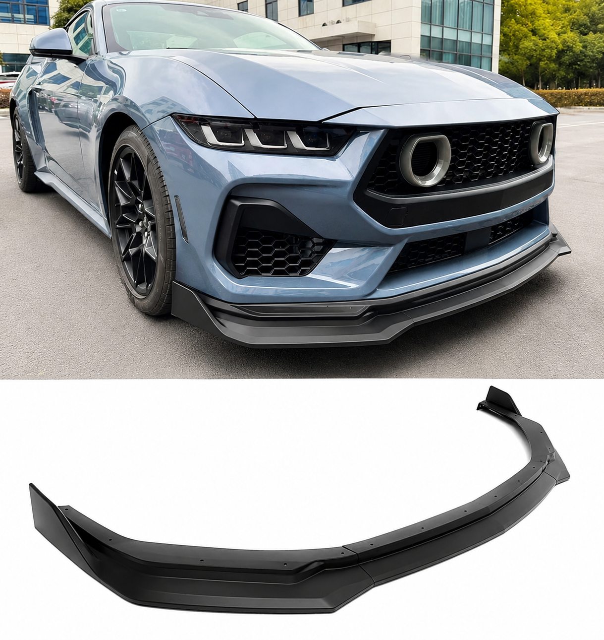 3PCS MATTE BLACK FRONT BUMPER LOWER LIP SPLITTER - FORD MUSTANG (2024–2026)