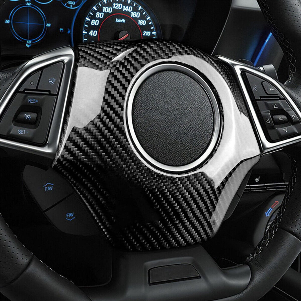 CARBON FIBER BLACK STEERING WHEEL COVER TRIM - CHEVROLET CAMARO (2016–2023)