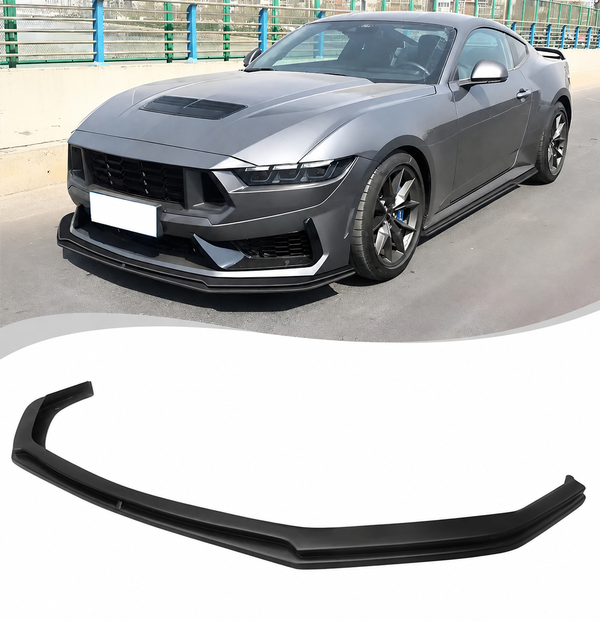 GTD STYLE MATTE BLACK FRONT BUMPER LIP SPOILER - FORD MUSTANG (2024–2026)