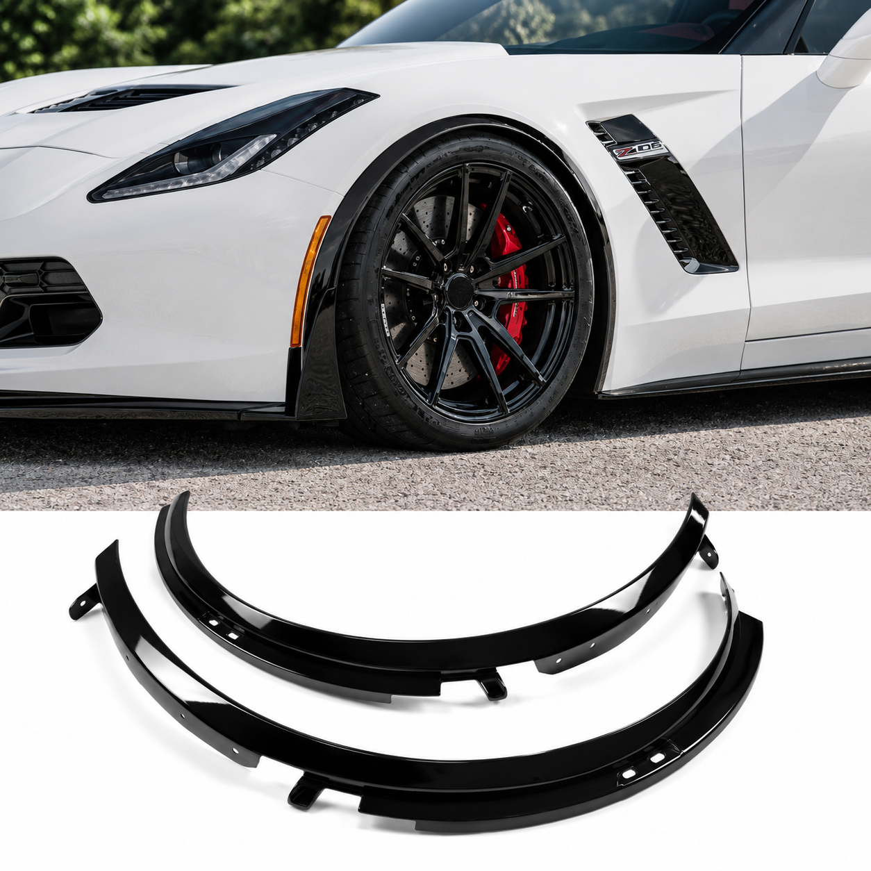 GLOSS BLACK FRONT WHEEL FENDER FLARES KIT – CORVETTE C7 2014–2019