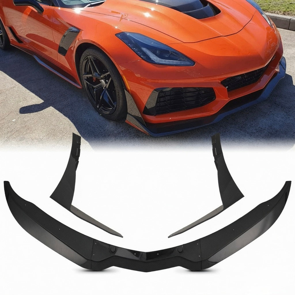 ZR1 STYLE GLOSS BLACK FRONT BUMPER LIP SPLITTER - CHEVROLET CORVETTE C7 STINGRAY (2014–2019)