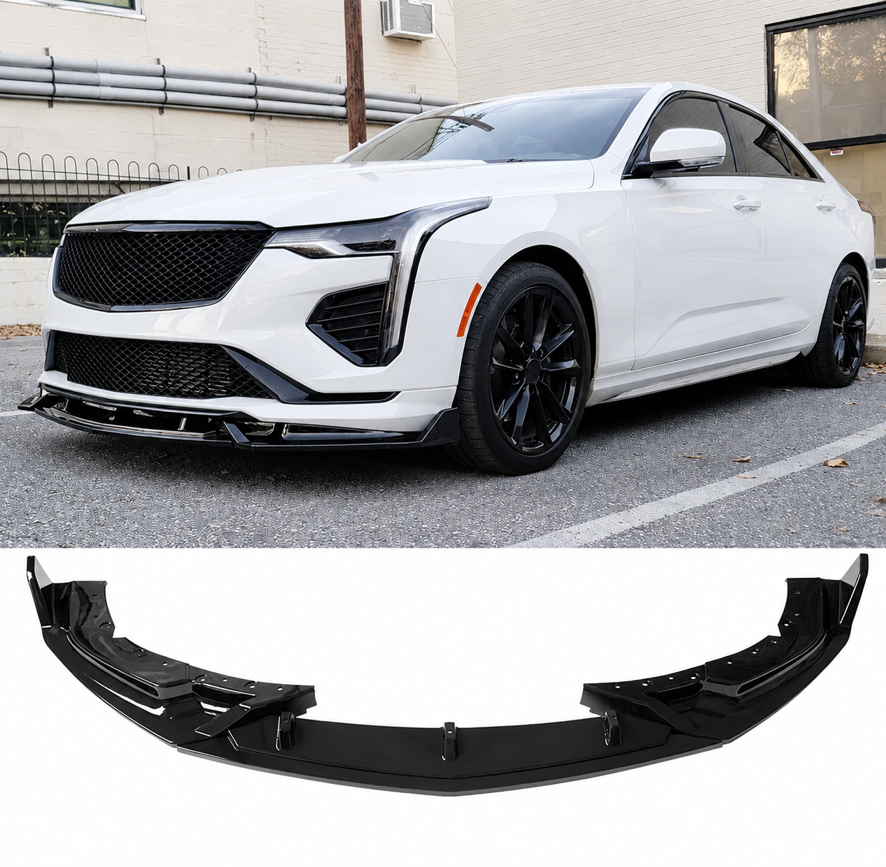 3PC FRONT BUMPER LIP GLOSS BLACK - CADILLAC CT4 (2020–2023)