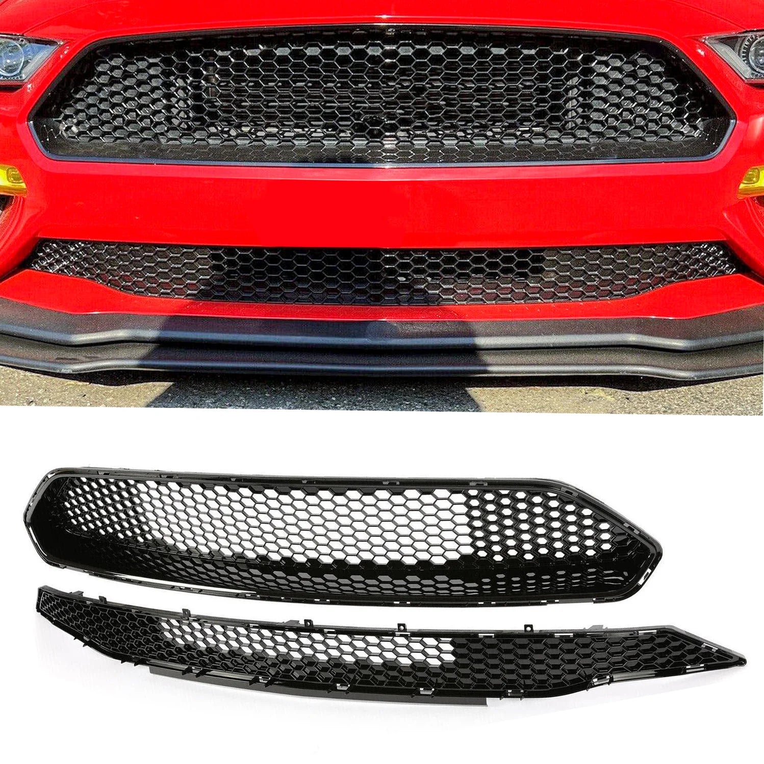 HONEYCOMB FRONT UPPER & LOWER MESH GRILLE - FORD MUSTANG (2018–2023)
