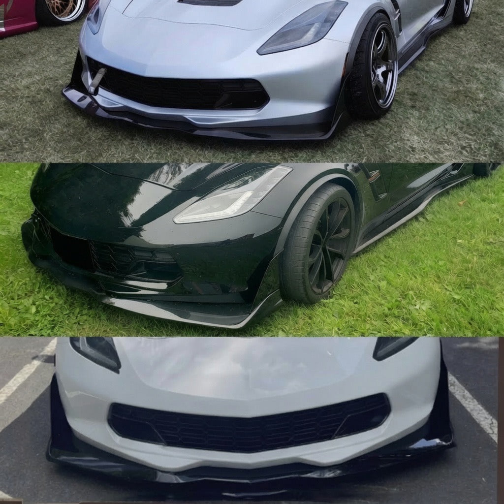ZR1 STYLE GLOSS BLACK FRONT BUMPER LIP SPLITTER - CHEVROLET CORVETTE C7 STINGRAY (2014–2019)