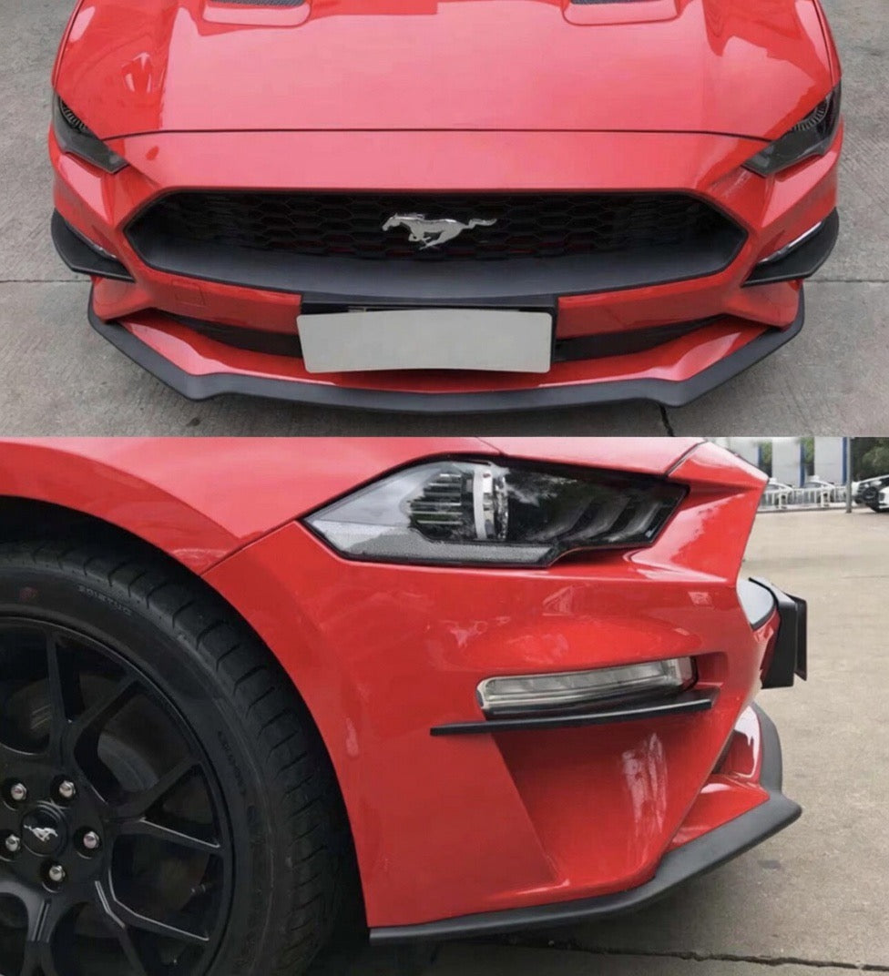 BLACK FRONT BUMPER CANARDS - FORD MUSTANG (2018–2023)
