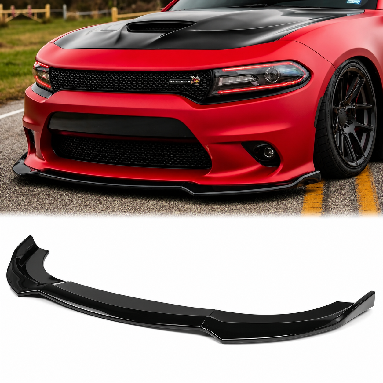 V1 GLOSS BLACK FRONT BUMPER SPLITTER LIP - DODGE CHARGER SRT (2015–2021)