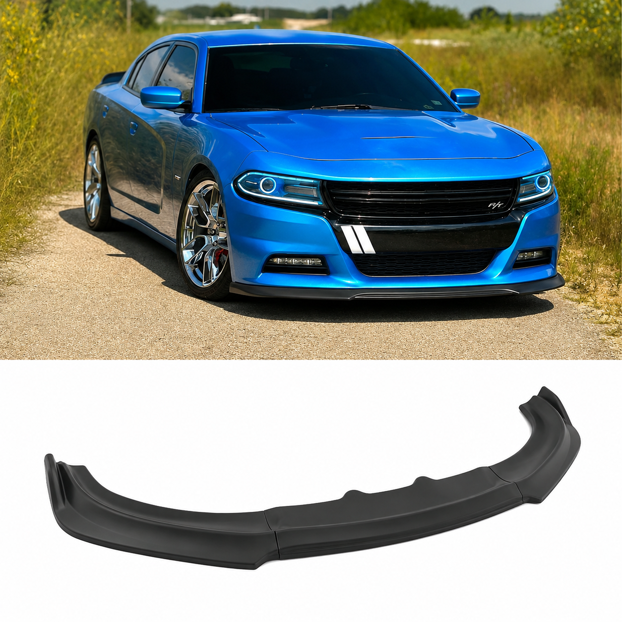 V1 MATTE BLACK FRONT BUMPER LIP SPLITTER – DODGE CHARGER (2015–2023)