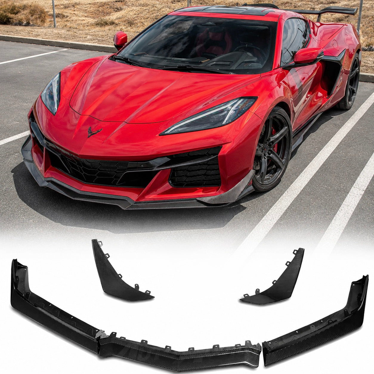 Chevrolet Corvette C8 Z06 & E-Ray Dry Pre-Preg Carbon Fiber Z07 Style Front Splitter and Canards