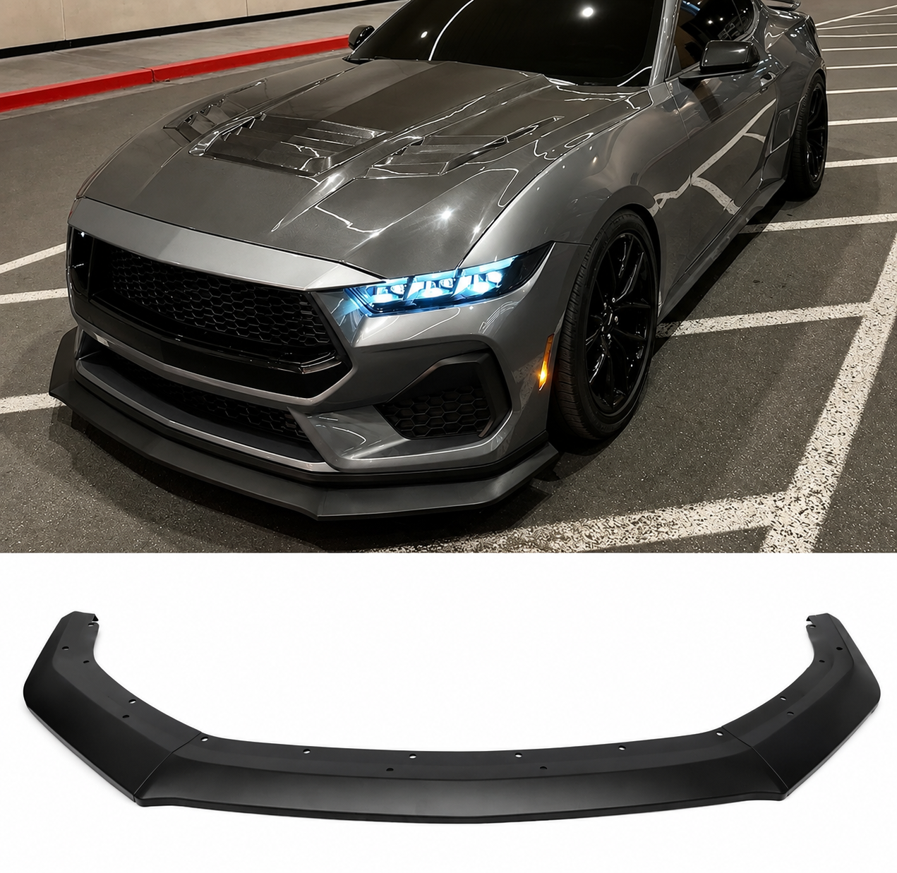 GTD STYLE MATTE BLACK FRONT BUMPER LIP SPLITTER - FORD MUSTANG S650 (2024+)