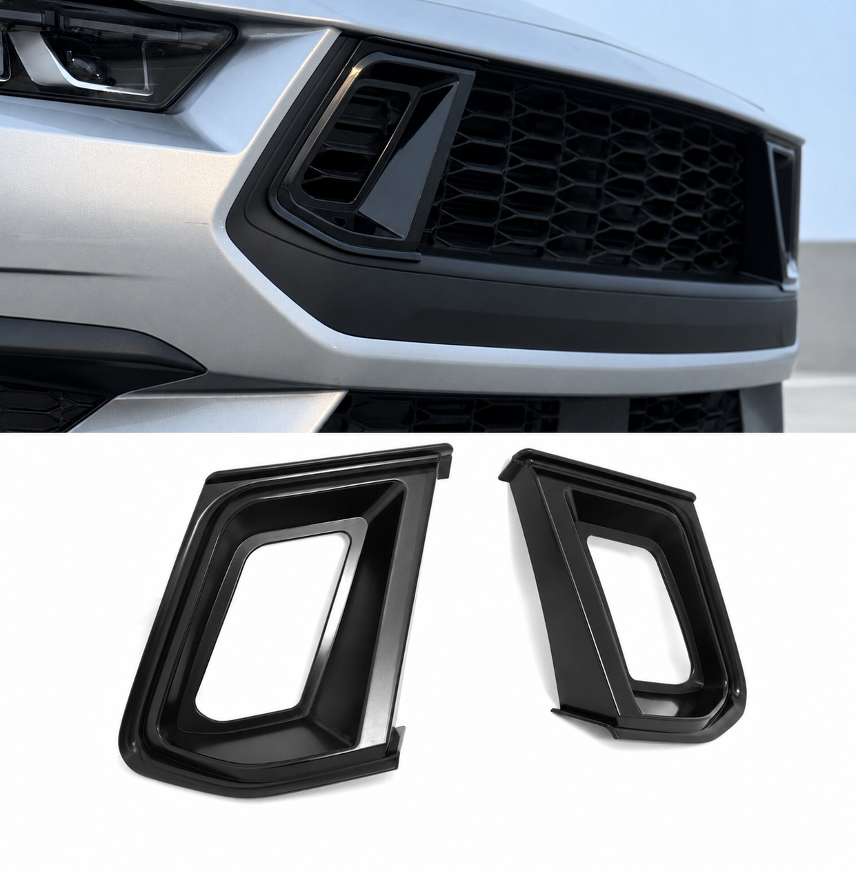 GT STYLE MATTE BLACK FRONT UPPER GRILLE INSERTS - FORD MUSTANG ECOBOOST / GT (2024–2026)