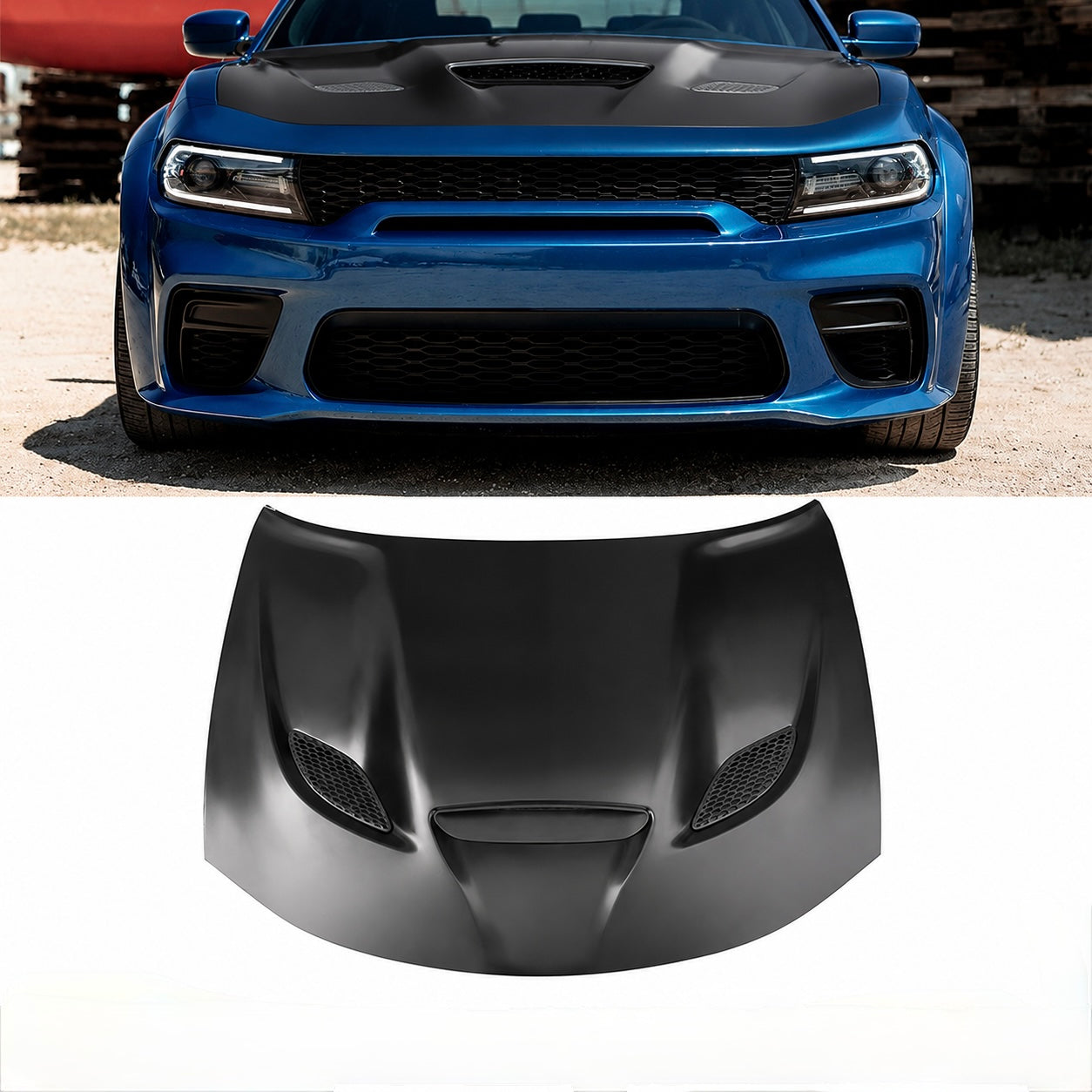 HELLCAT STYLE BLACK ALUMINUM VENTED HOOD - DODGE CHARGER SRT (2015–2023)