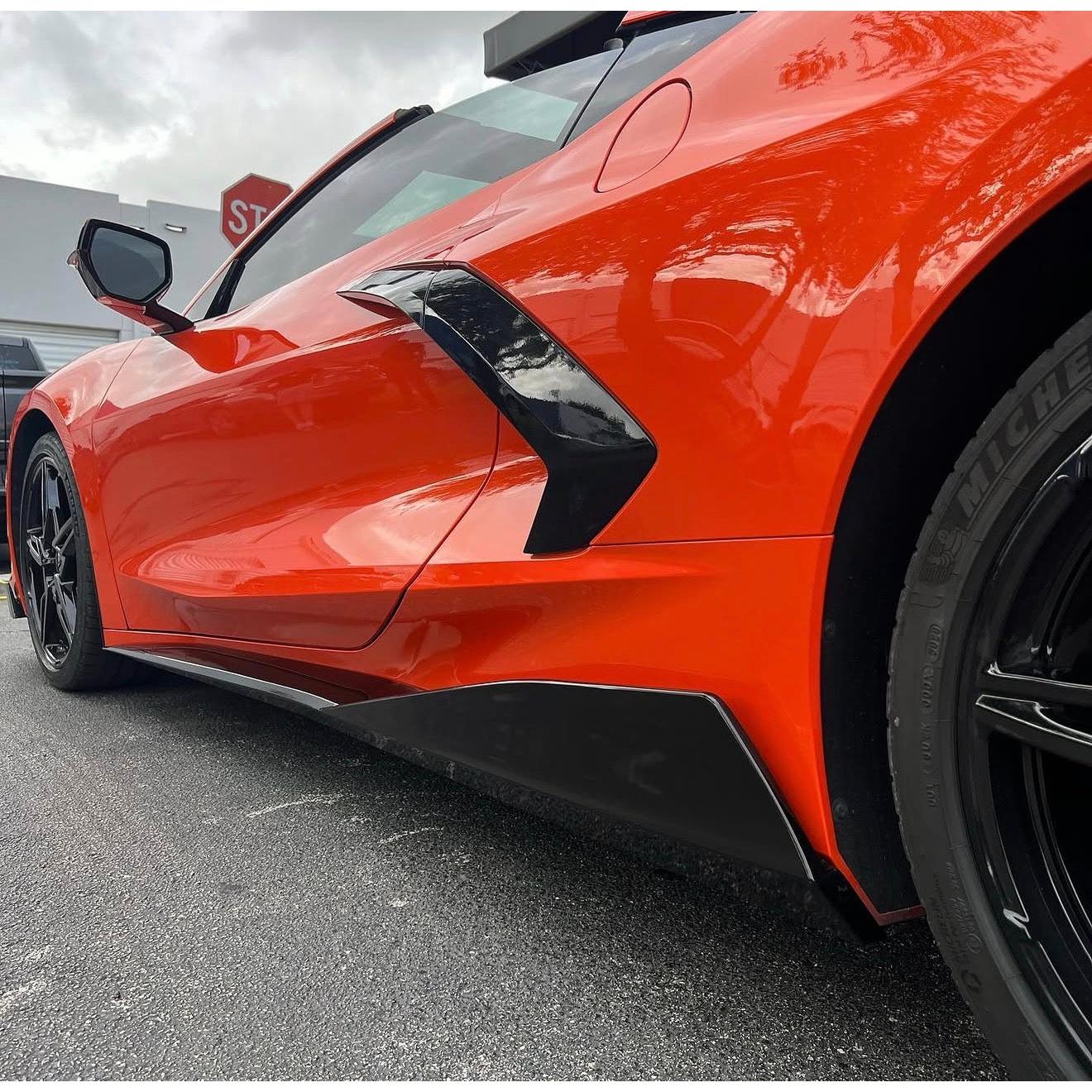 2020–2026 Chevrolet Corvette C8 5VM Style Gloss Black Side Skirts Rocker Panels