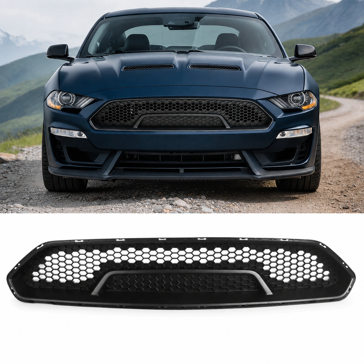 SHELBY SUPER SNAKE STYLE MATTE BLACK FRONT UPPER GRILLE - FORD MUSTANG (2018-2023)