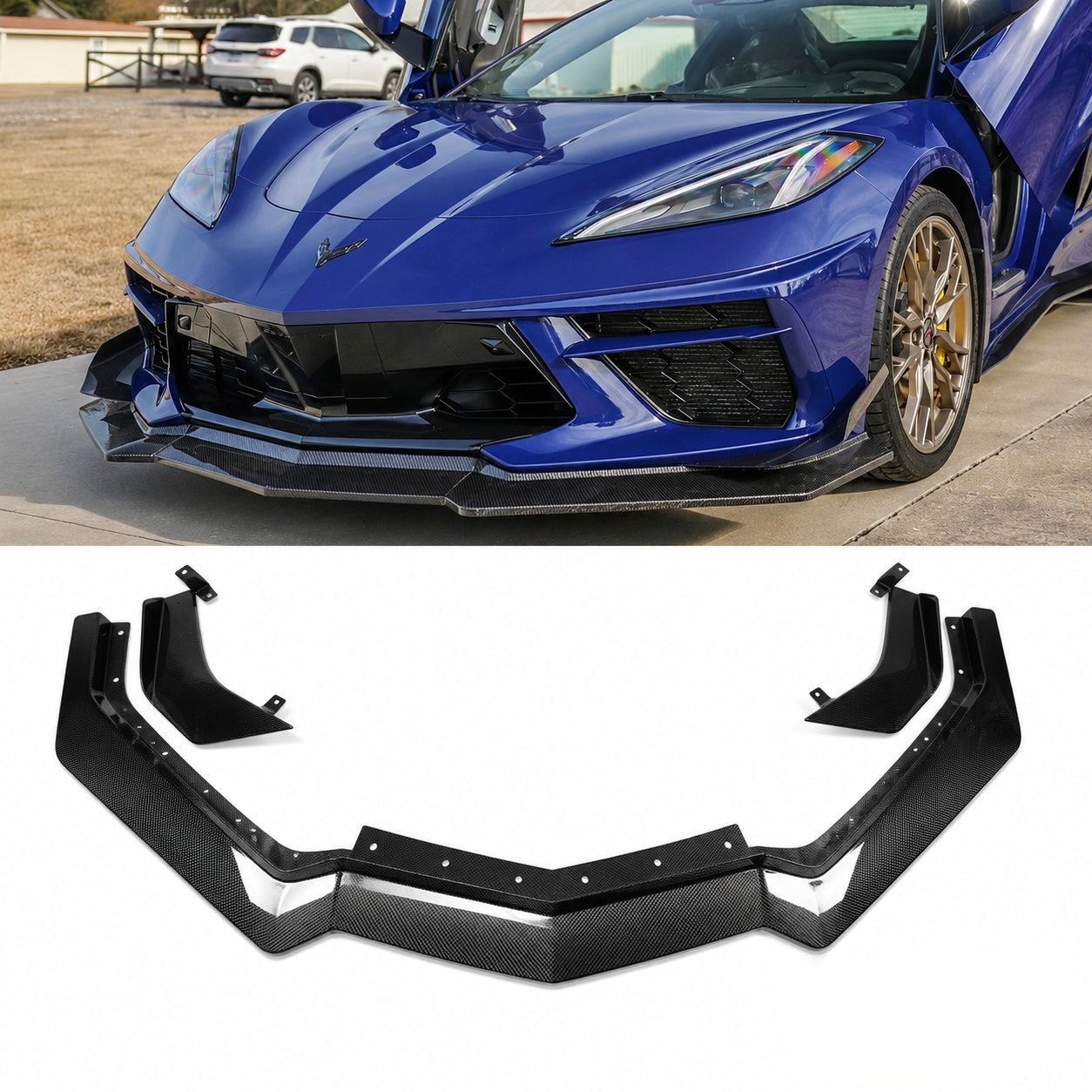 Chevrolet Corvette C8 Stingray Carbon Fiber Z07 Style Front Splitter and Canards