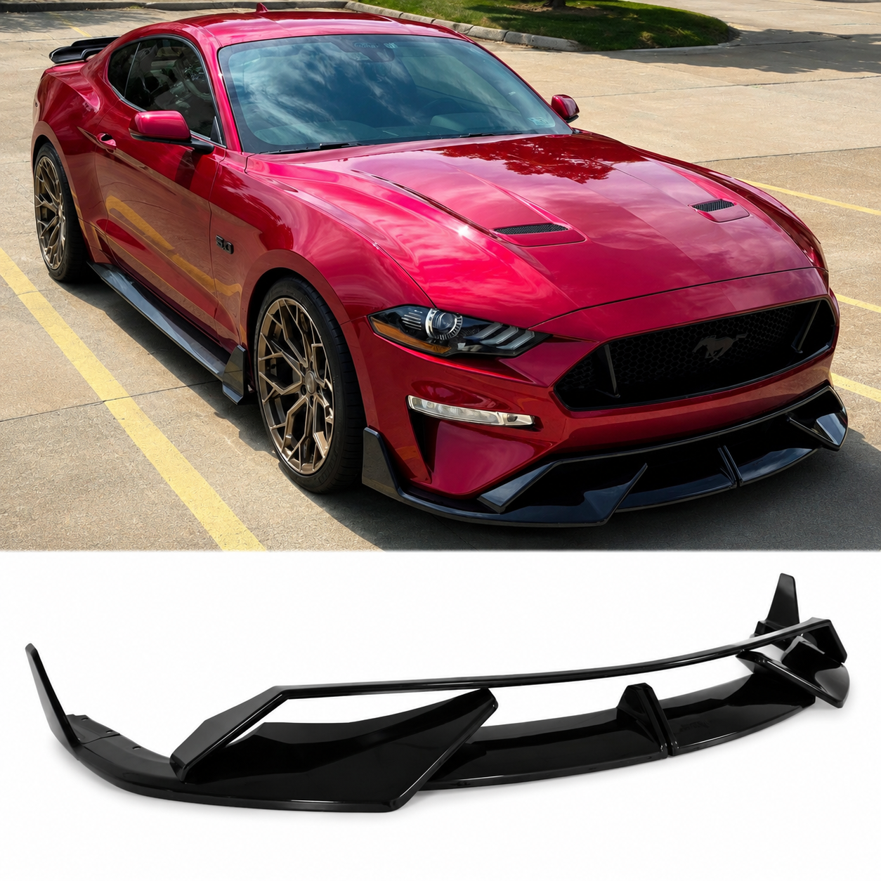GLOSS BLACK FRONT BUMPER LIP SPLITTER - FORD MUSTANG (2018–2023)