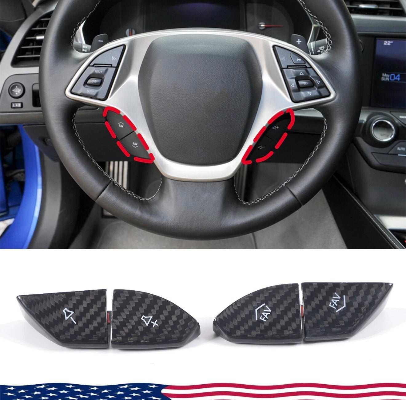 CARBON FIBER STEERING WHEEL VOLUME BUTTON COVER TRIM - CHEVROLET CORVETTE C7 (2014–2019)