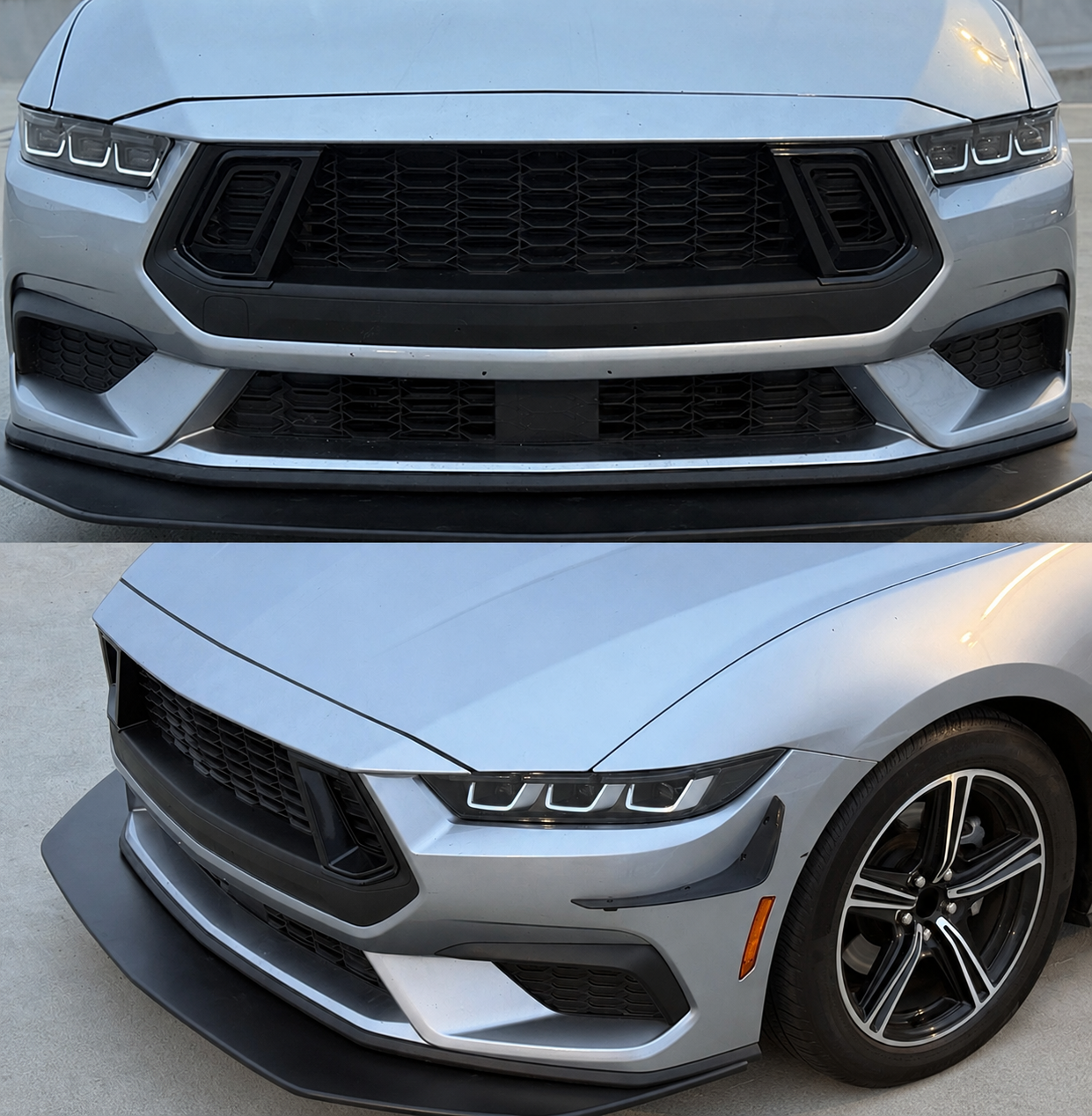 GT STYLE MATTE BLACK FRONT UPPER GRILLE INSERTS - FORD MUSTANG ECOBOOST / GT (2024–2026)