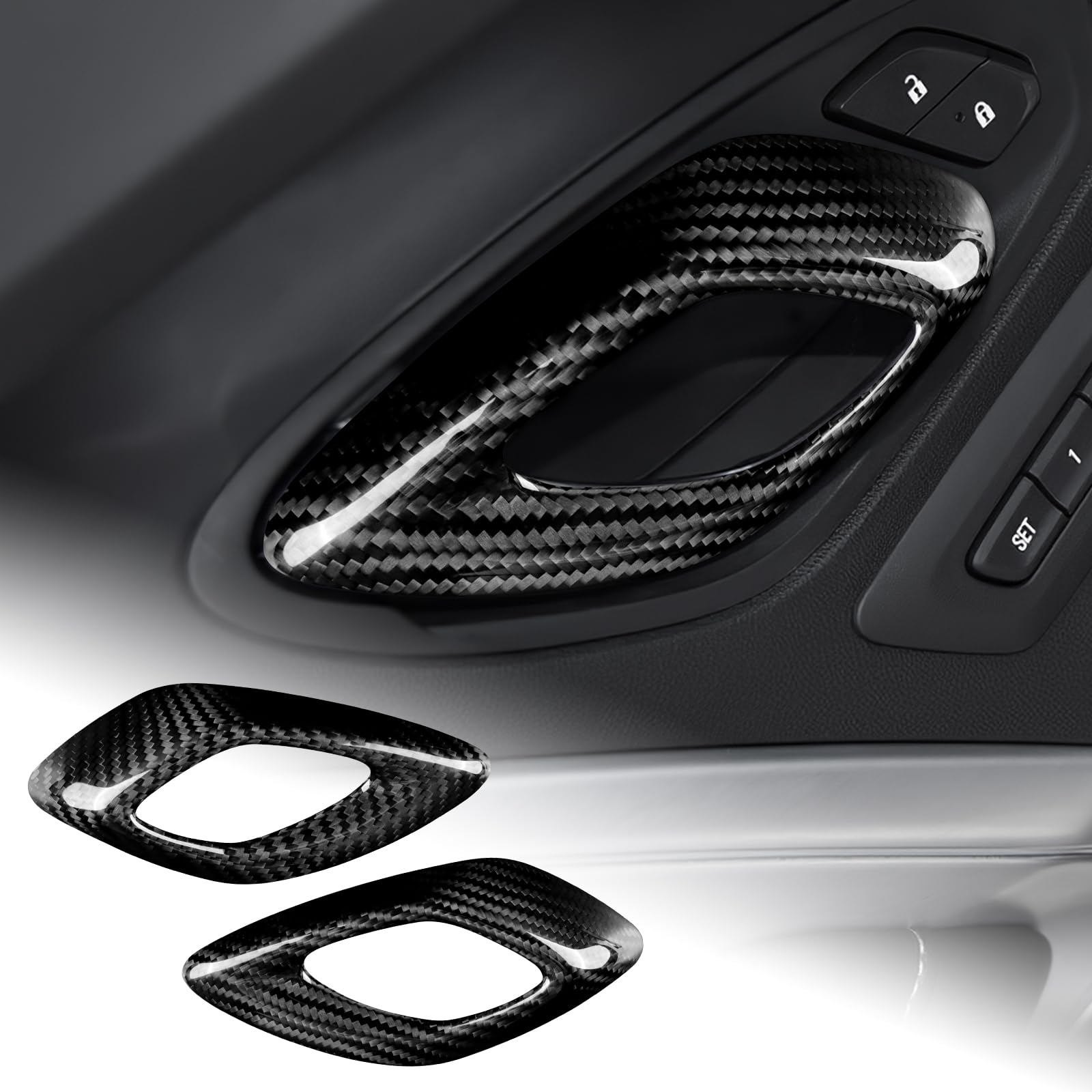 REAL CARBON FIBER INTERIOR DOOR HANDLE CHROME DELETE COVER - CHEVROLET CAMARO (2016–2024)