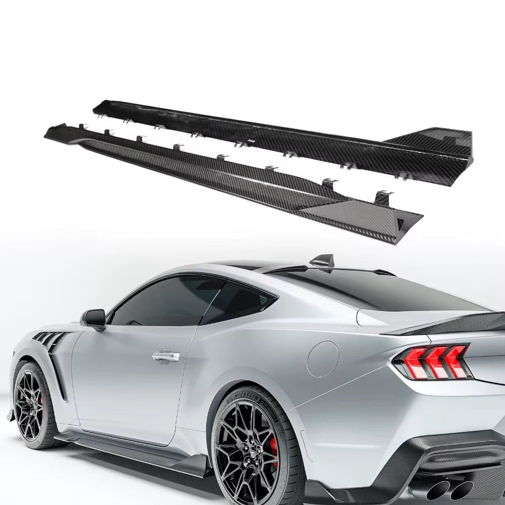 REAL CARBON FIBER SIDE SKIRTS WITH WINGLETS FOR FORD MUSTANG S650 (2024+)