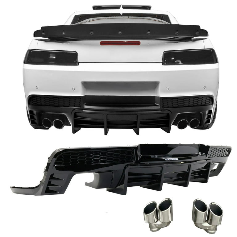 AAD STYLE GLOSS BLACK REAR DIFFUSER WITH QUAD STAINLESS STEEL EXHAUST TIPS - CHEVROLET CAMARO LT / LS (2014–2015)
