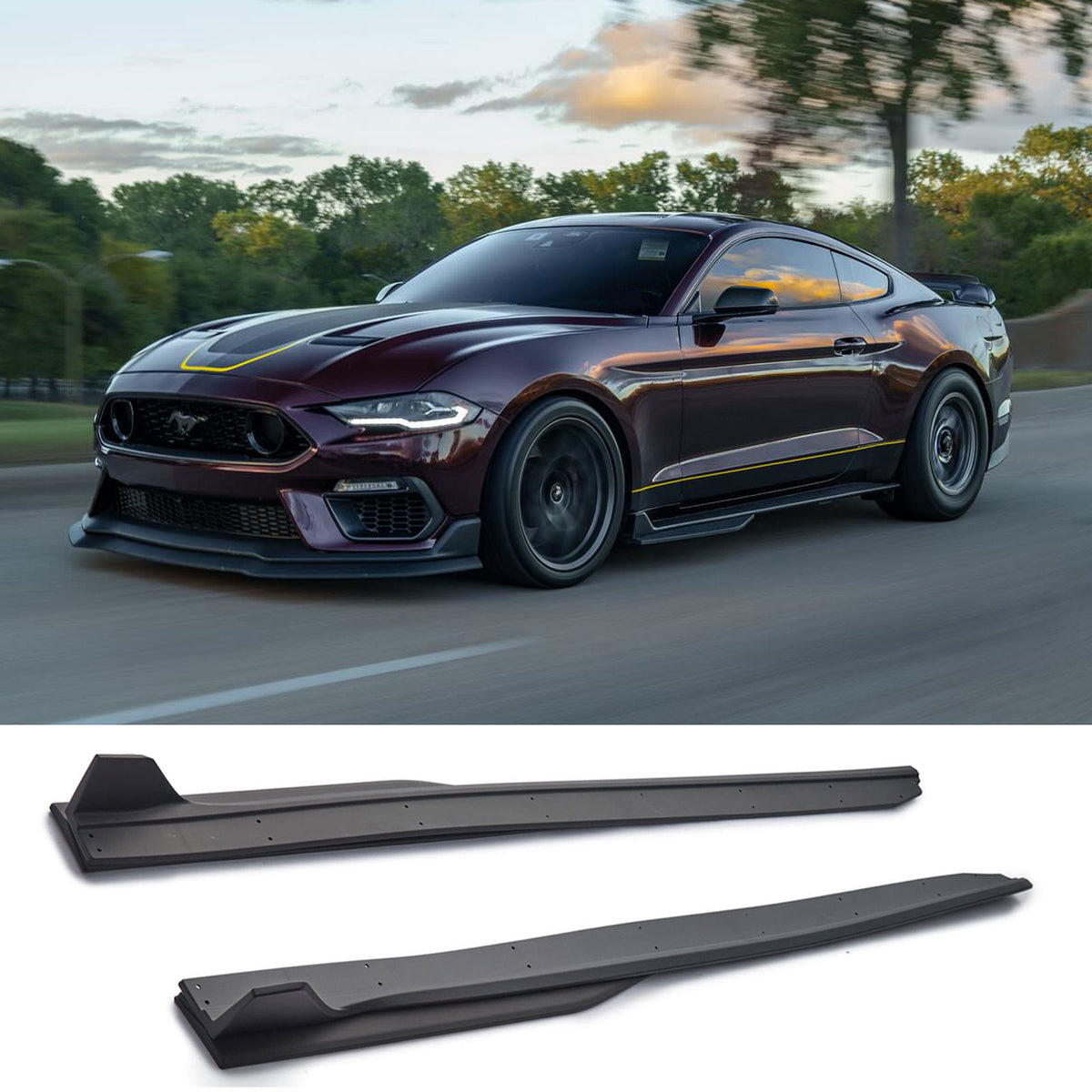 GT500 STYLE SIDE SKIRTS WITH EXTENSIONS - FORD MUSTANG (2015–2023)