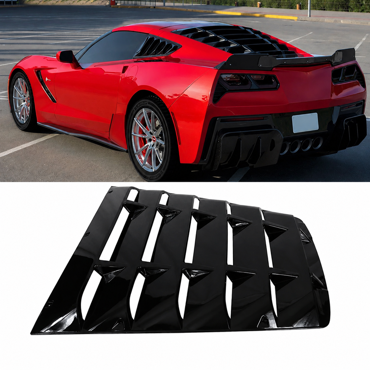 GLOSS BLACK REAR WINDOW LOUVER SUN SHADE COVER - CHEVROLET CORVETTE C7 (2014–2019)