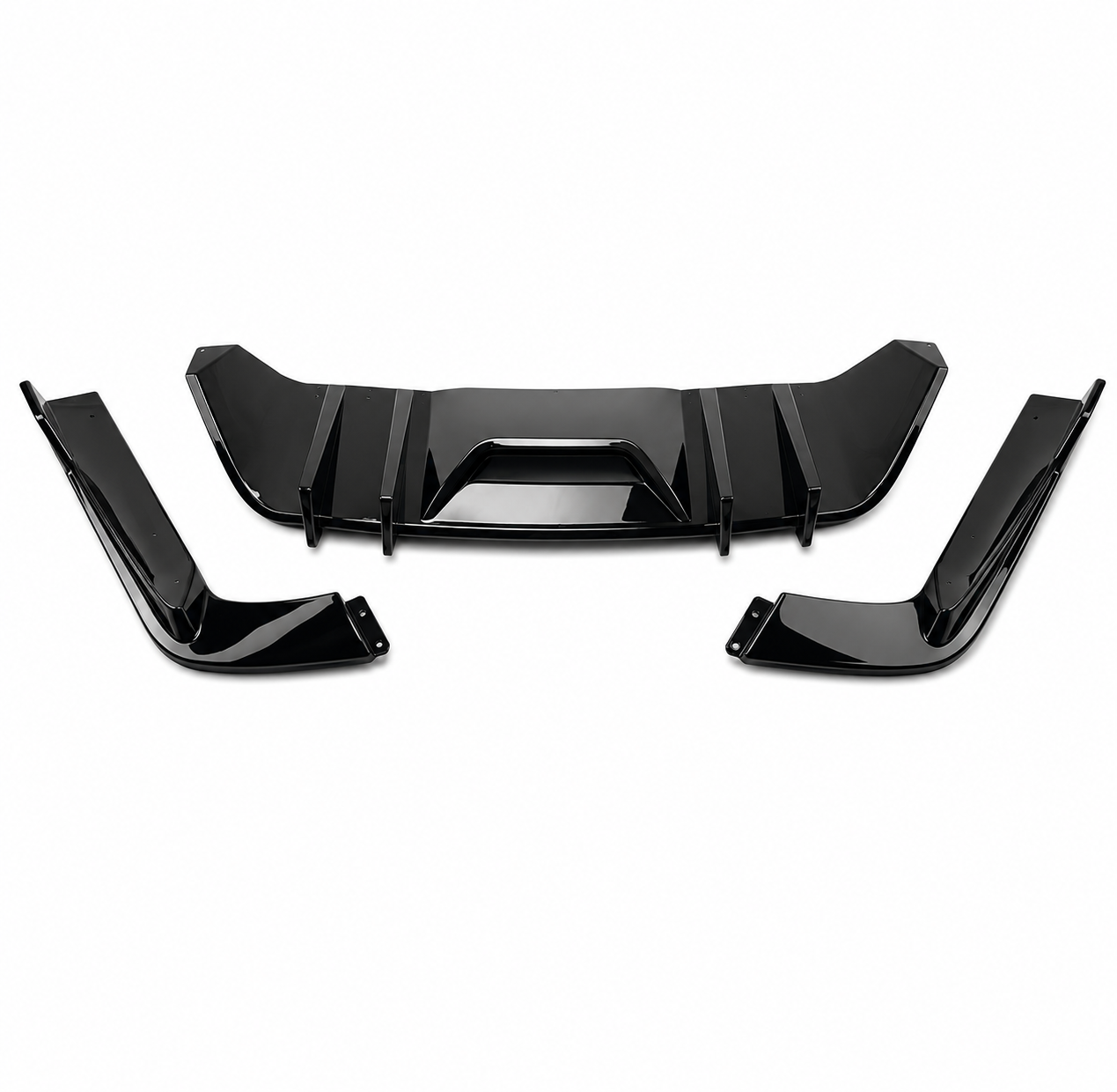 V3 STYLE GLOSS BLACK REAR BUMPER DIFFUSER W/ CORNER EXTENSIONS - FORD MUSTANG (2015–2017)