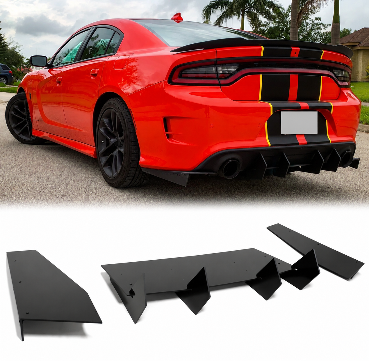 AAD SHARK FIN GLOSS BLACK REAR BUMPER DIFFUSER - DODGE CHARGER (2015–2023)