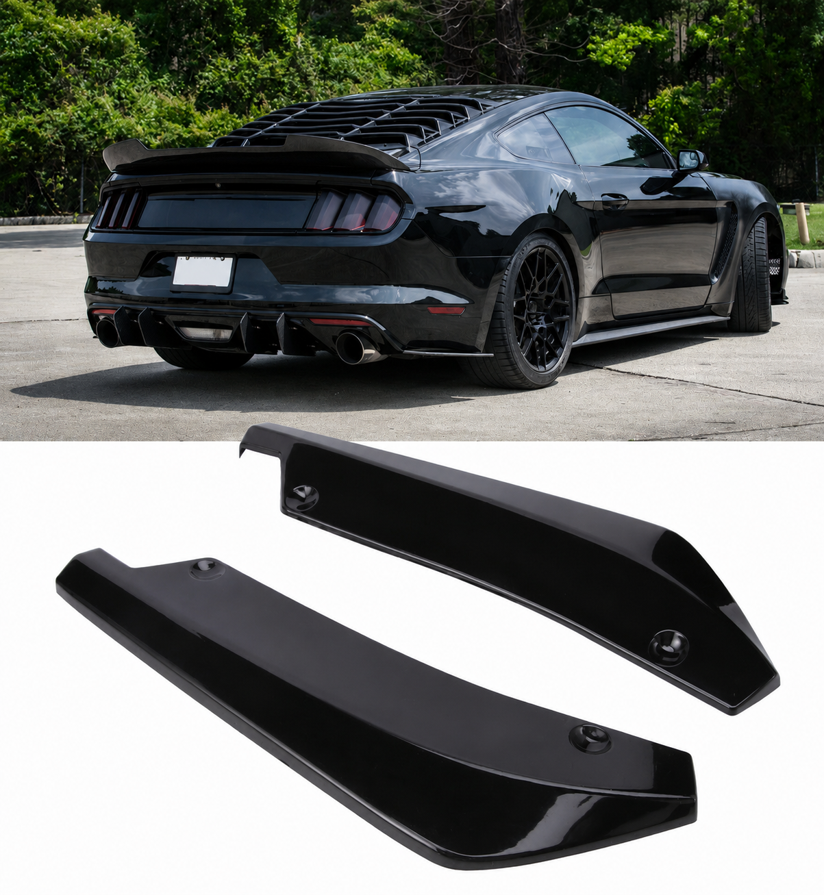 TRACKFORM GLOSS BLACK REAR BUMPER DIFFUSER CANARDS - FORD MUSTANG (2015–2023)