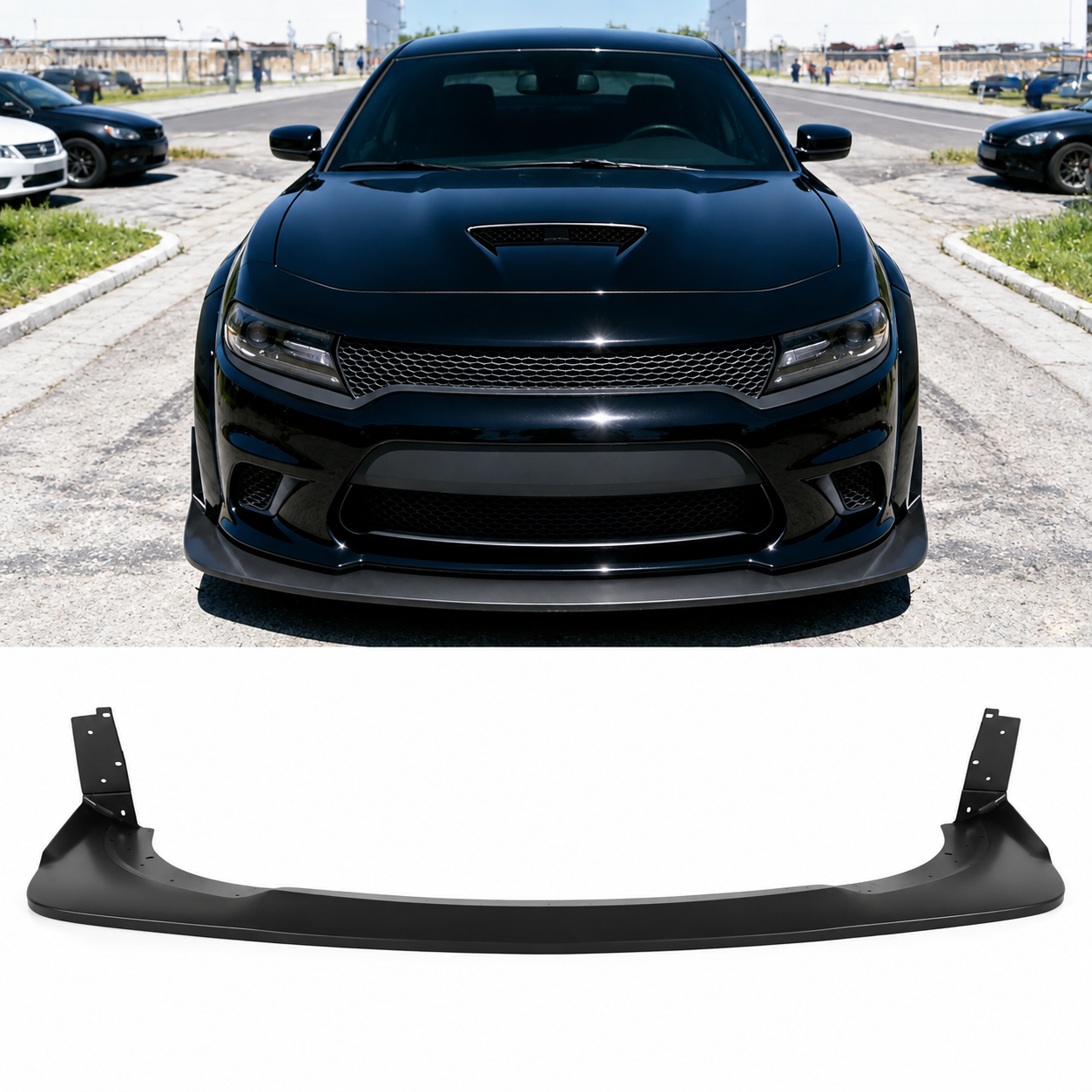 MATTE BLACK FRONT BUMPER LIP SPLITTER - DODGE CHARGER SRT WIDEBODY (2015–2020)