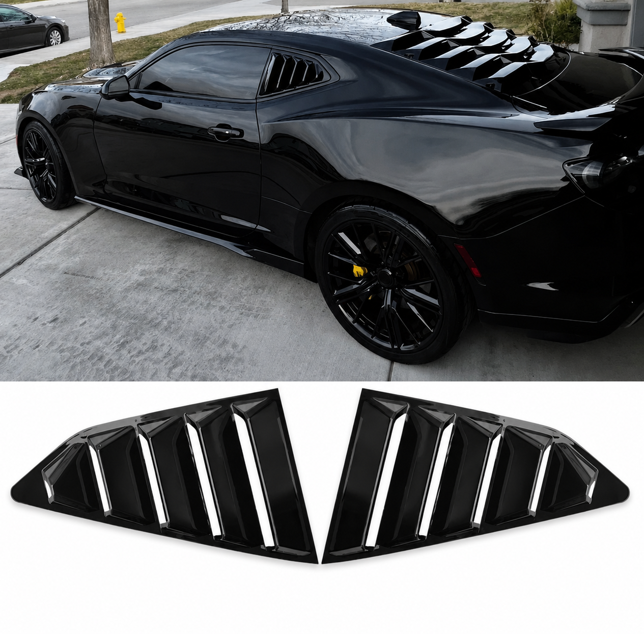 GLOSS BLACK QUARTER SIDE WINDOW LOUVER COVERS - CHEVROLET CAMARO COUPE (2016–2024)