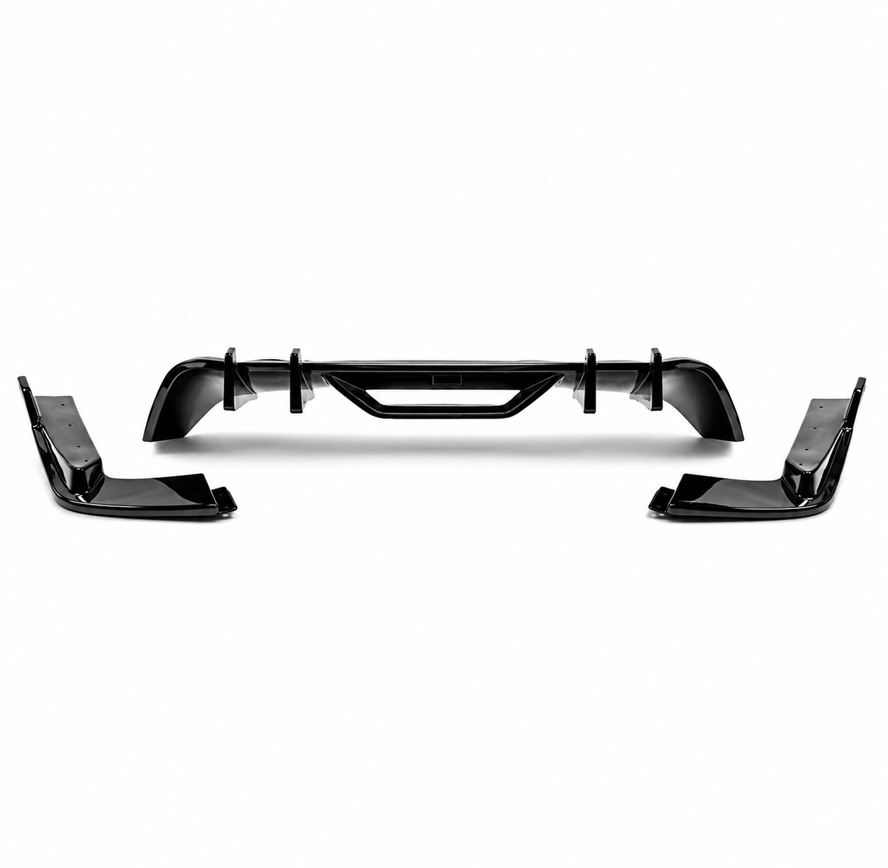 V3 STYLE GLOSS BLACK REAR BUMPER DIFFUSER W/ CORNER EXTENSIONS - FORD MUSTANG (2015–2017)