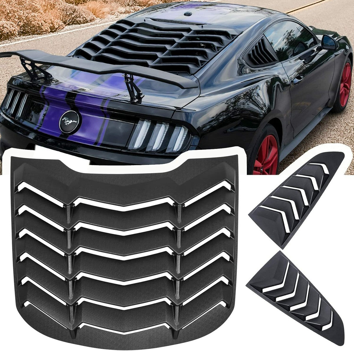 REAR WINDOW LOUVER & QUARTER SIDE SCOOP LOUVERS - FORD MUSTANG (2015–2021)