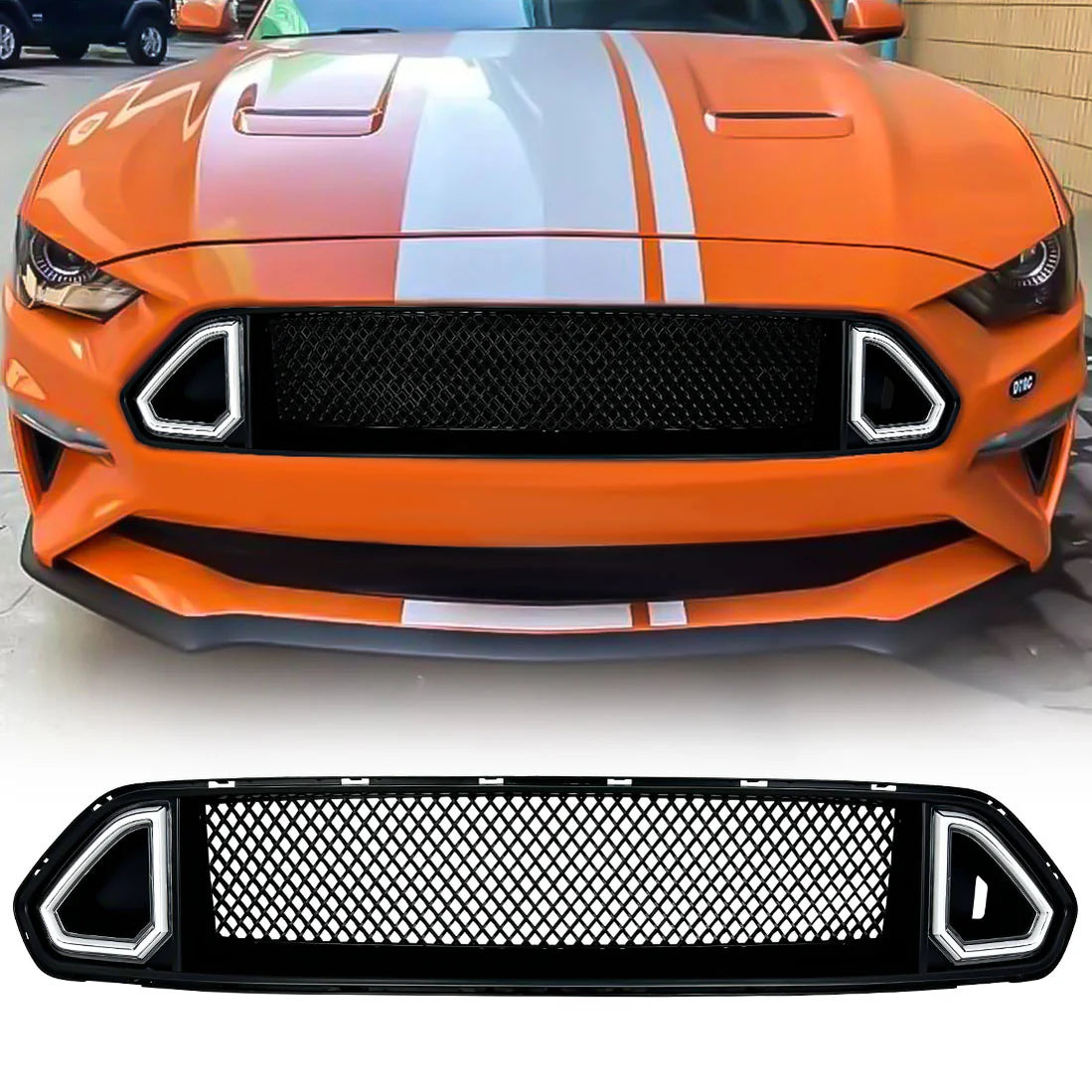 FRONT MESH UPPER GRILLE W/ LED DRL & TURN SIGNAL LIGHT - FORD MUSTANG (2018–2021)