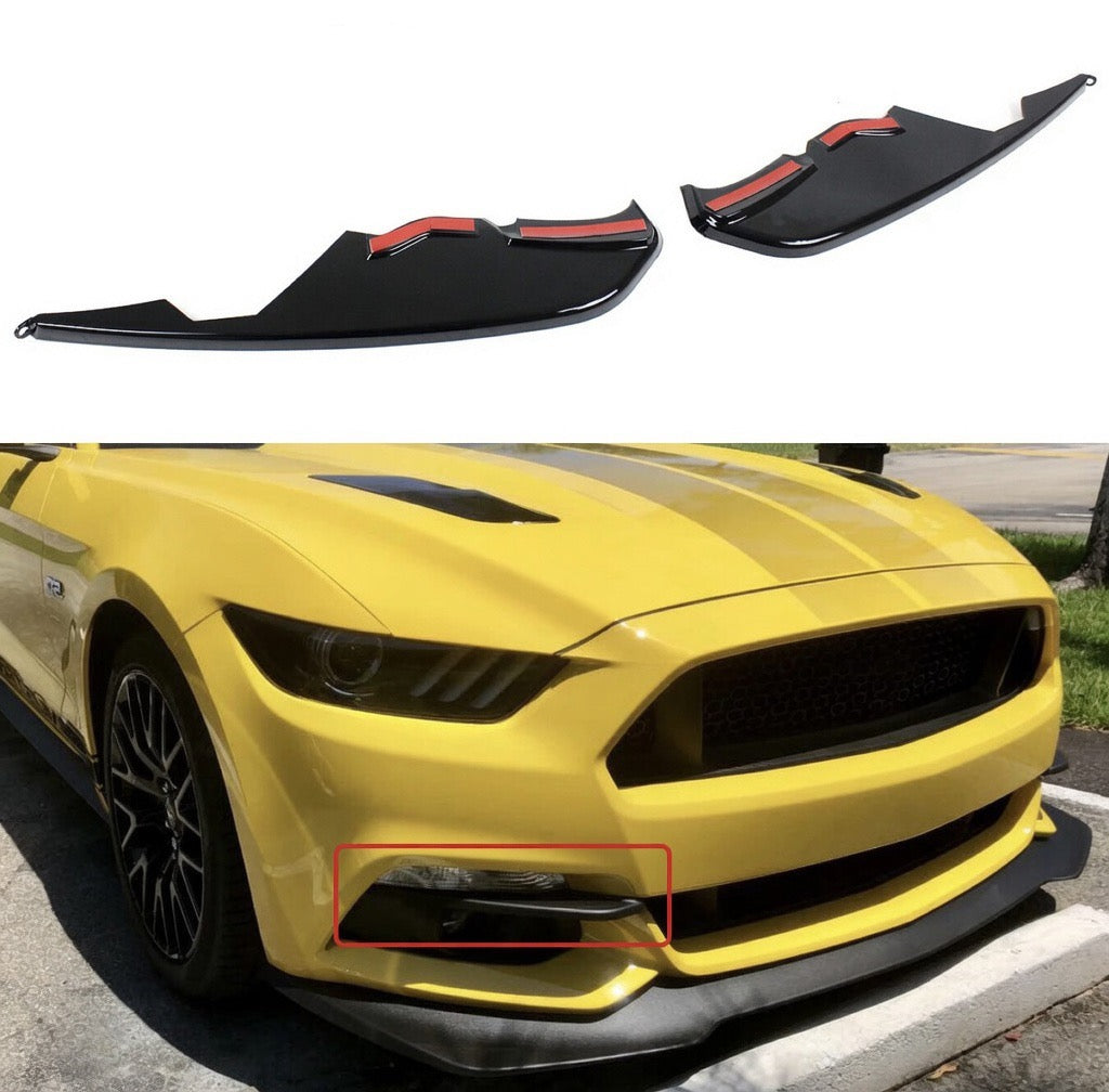 GLOSS BLACK FRONT BUMPER WINGLETS INSERT TRIM - FORD MUSTANG (2015–2017)