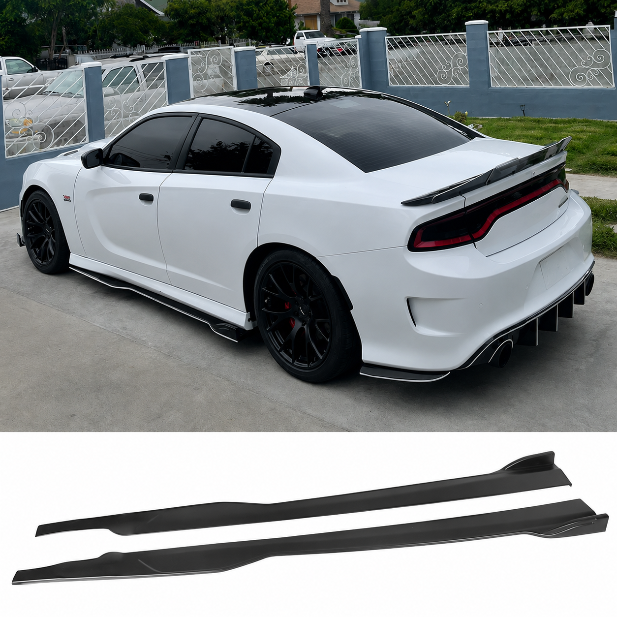 GLOSS BLACK SIDE SKIRTS - DODGE CHARGER (2015–2023)