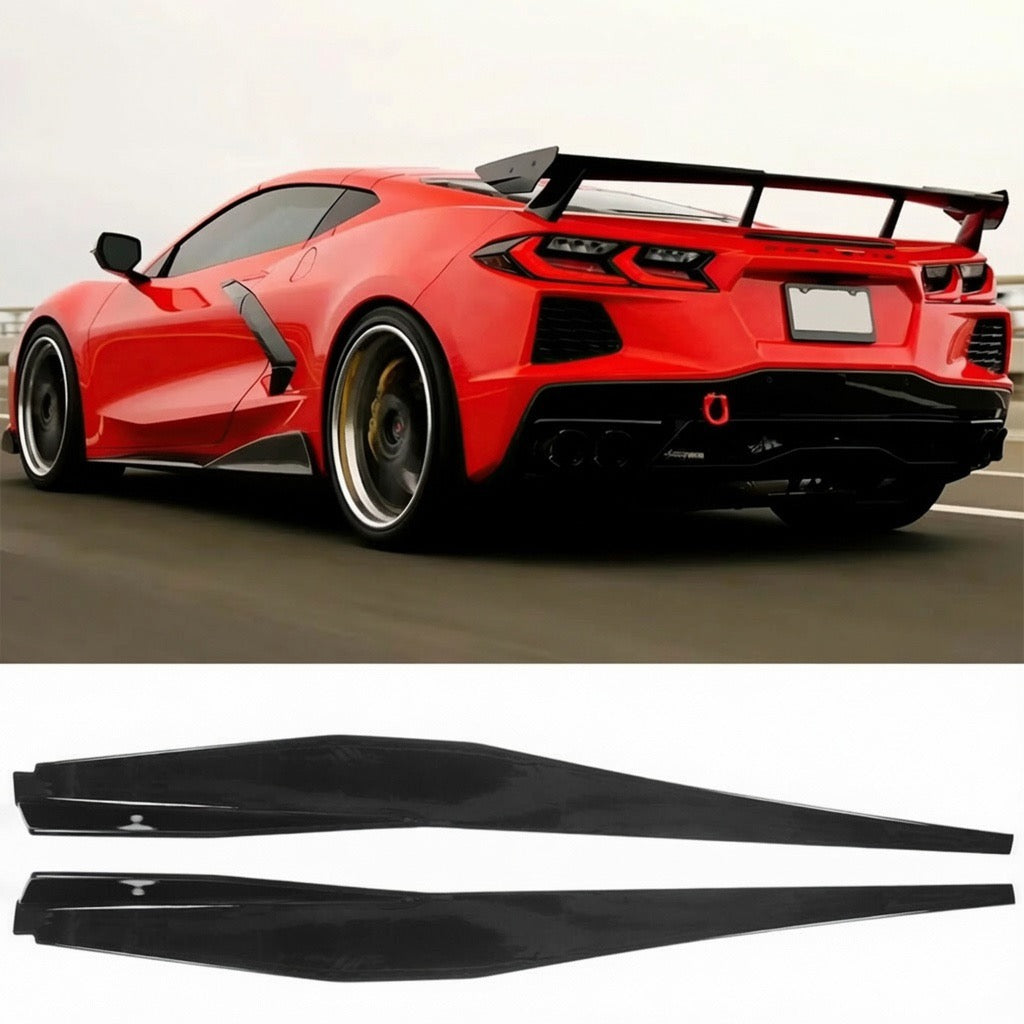 2020–2026 Chevrolet Corvette C8 5VM Style Gloss Black Side Skirts Rocker Panels