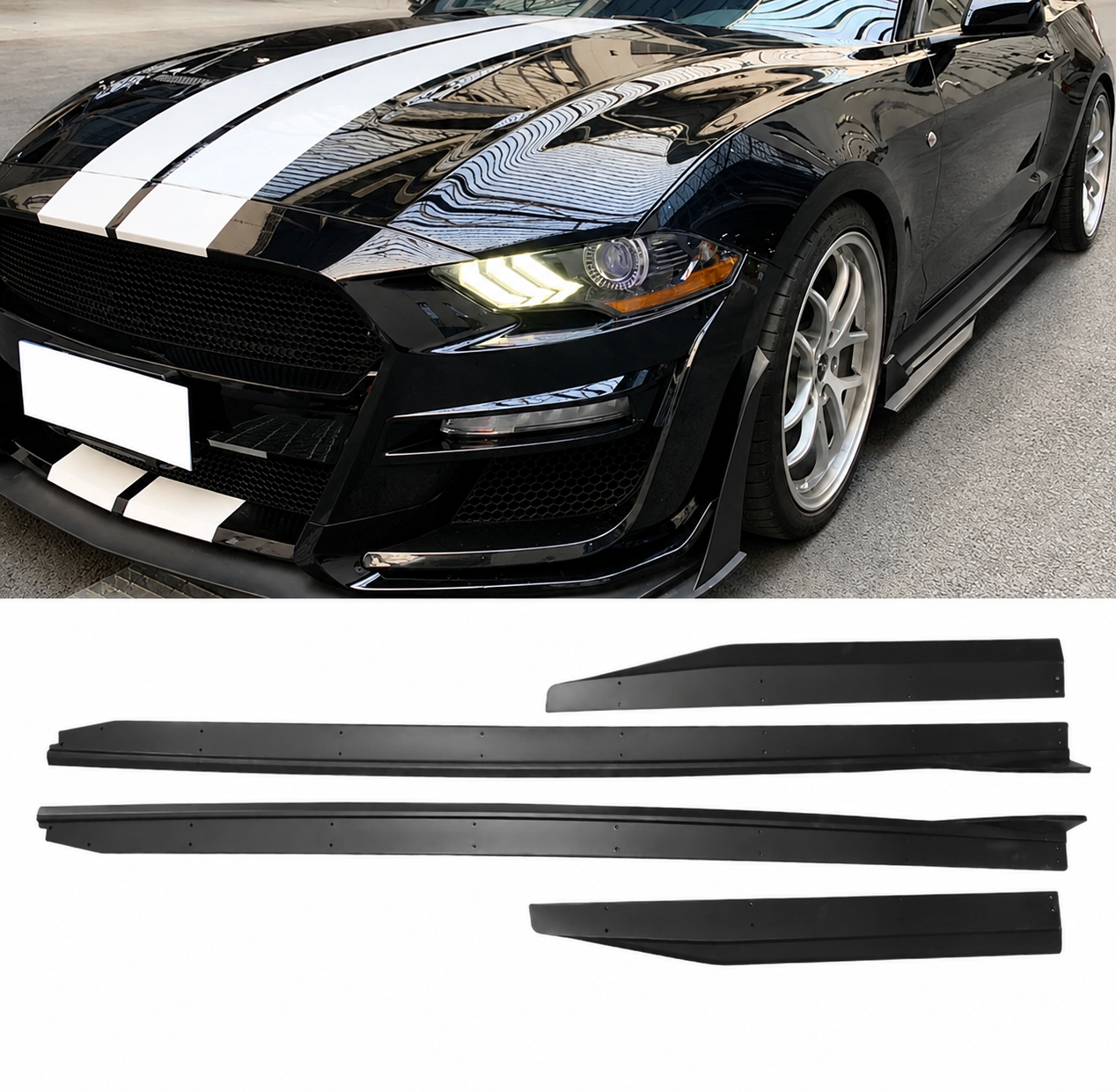 GT500 STYLE 4PCS MATTE BLACK SIDE SKIRTS ROCKER PANELS - FORD MUSTANG (2015–2023)