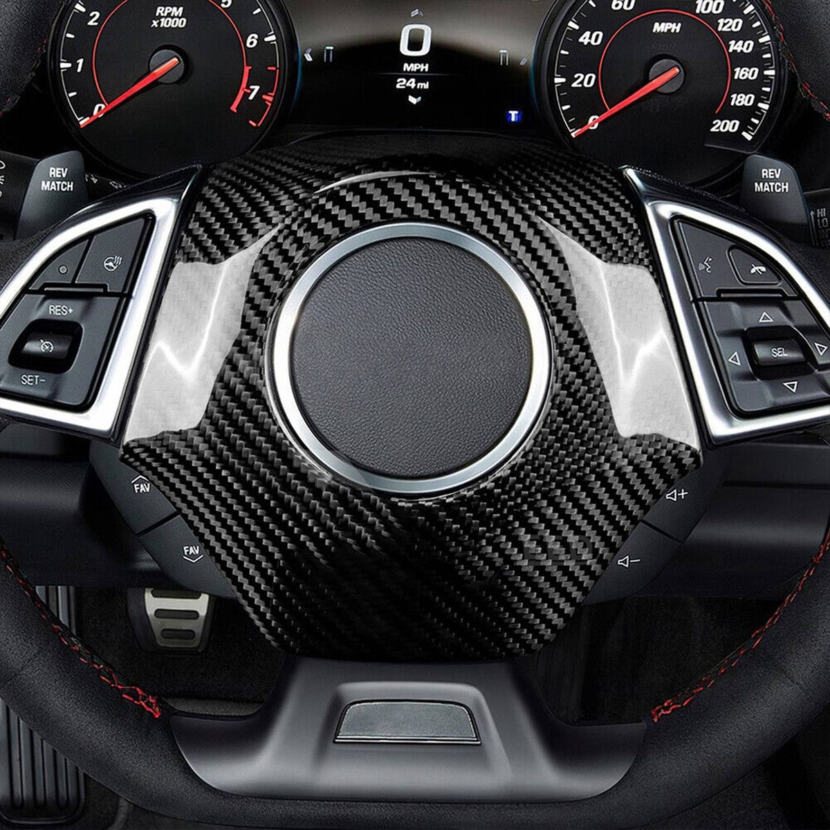 CARBON FIBER BLACK STEERING WHEEL COVER TRIM - CHEVROLET CAMARO (2016–2023)