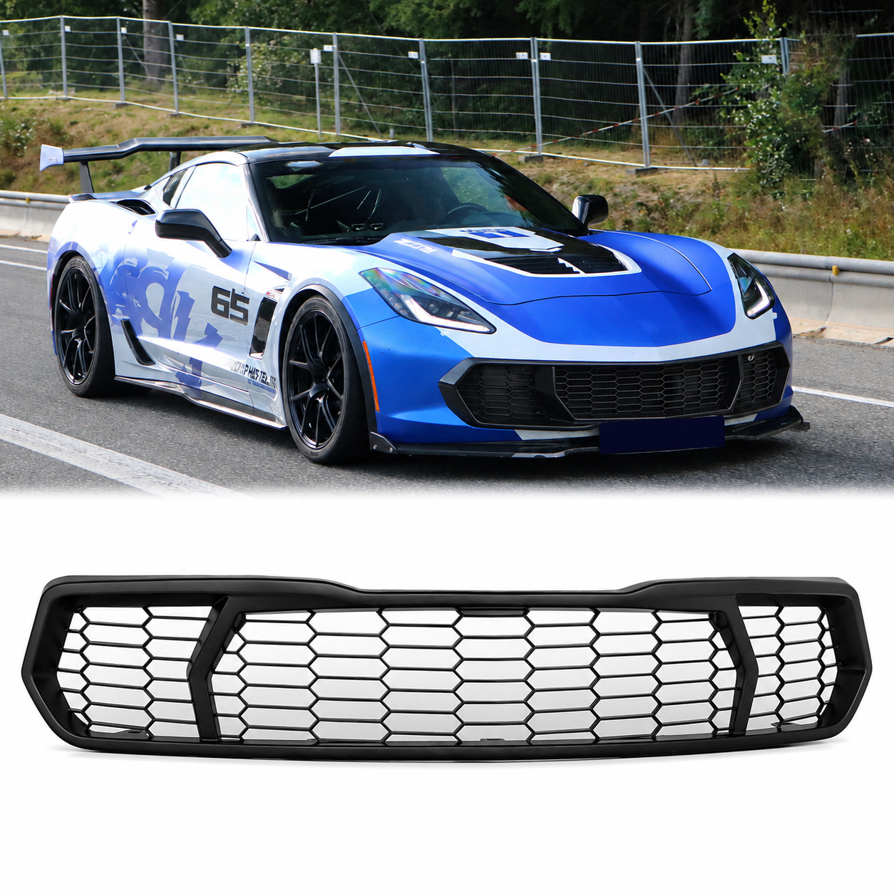 C8 Z06 STYLE GLOSS BLACK FRONT BUMPER GRILLE – FOR CORVETTE C7 | Z06 | Z51 | GRAND SPORT (2014–2019)
