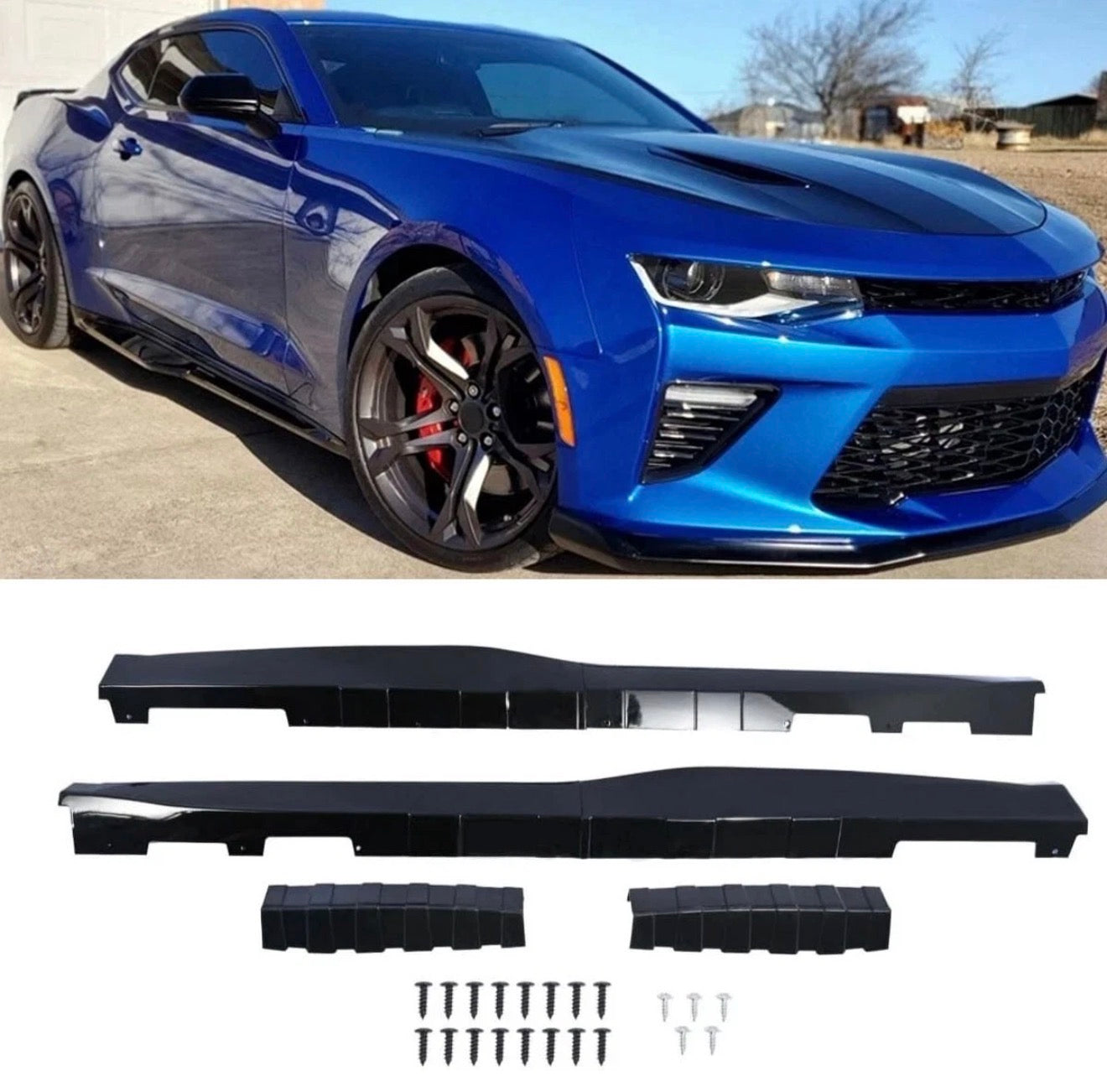 ZL1 STYLE GLOSS BLACK SIDE SKIRT EXTENSIONS - CHEVROLET CAMARO RS / SS / ZL1 (2016–2022)