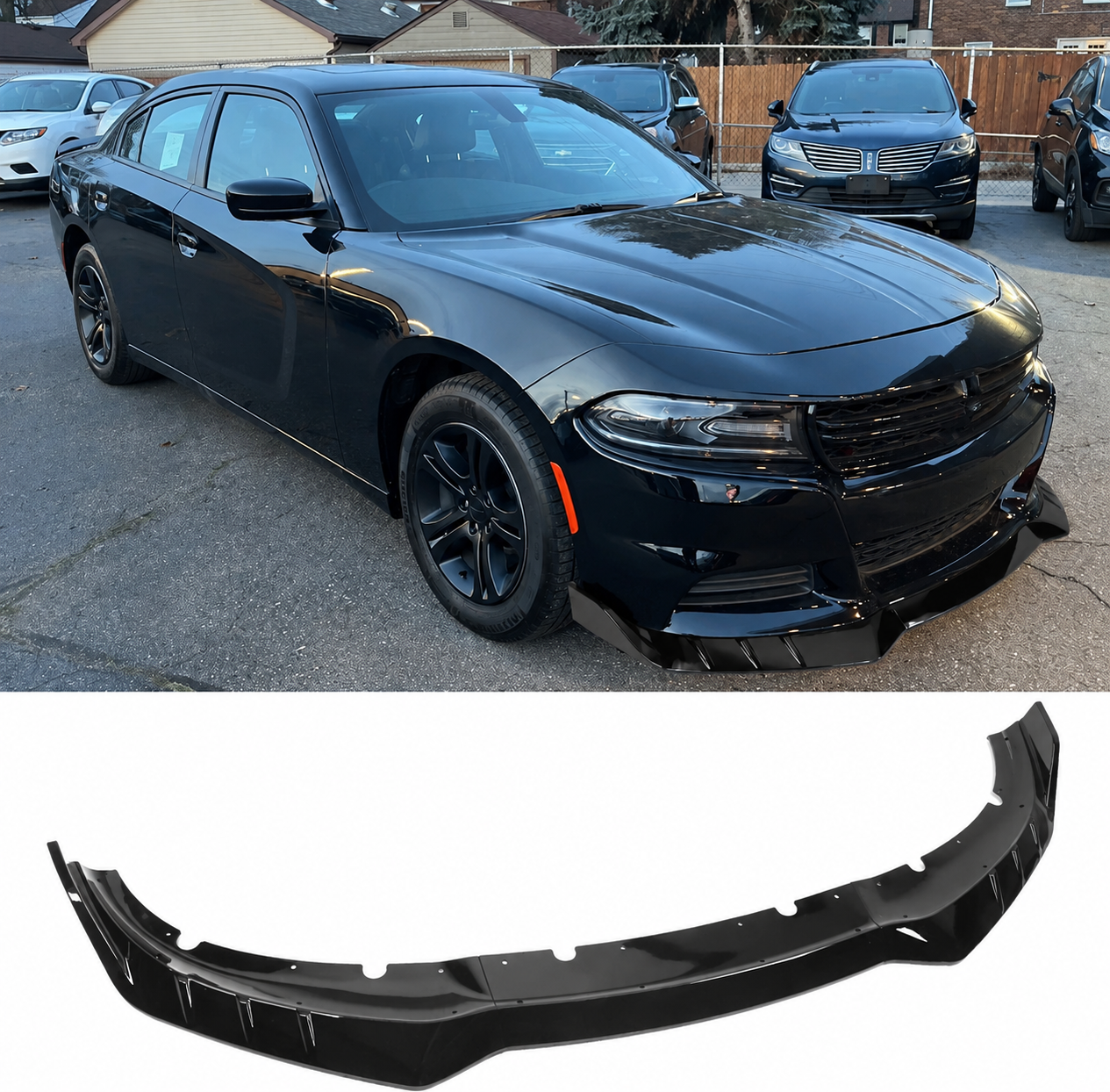 RACEFORM GLOSS BLACK ABS 3PCS FRONT BUMPER LIP SPLITTER - DODGE CHARGER (2015–2023)