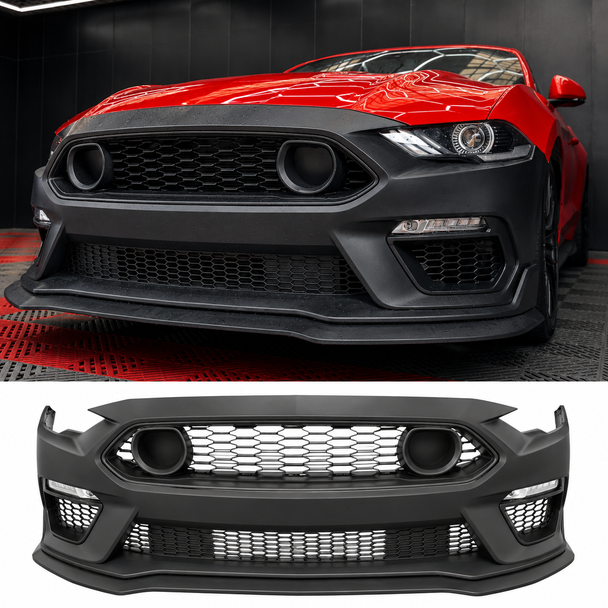 MACH 1 STYLE FRONT BUMPER COVER + FRONT LIP FOR FORD MUSTANG (2018–2023)